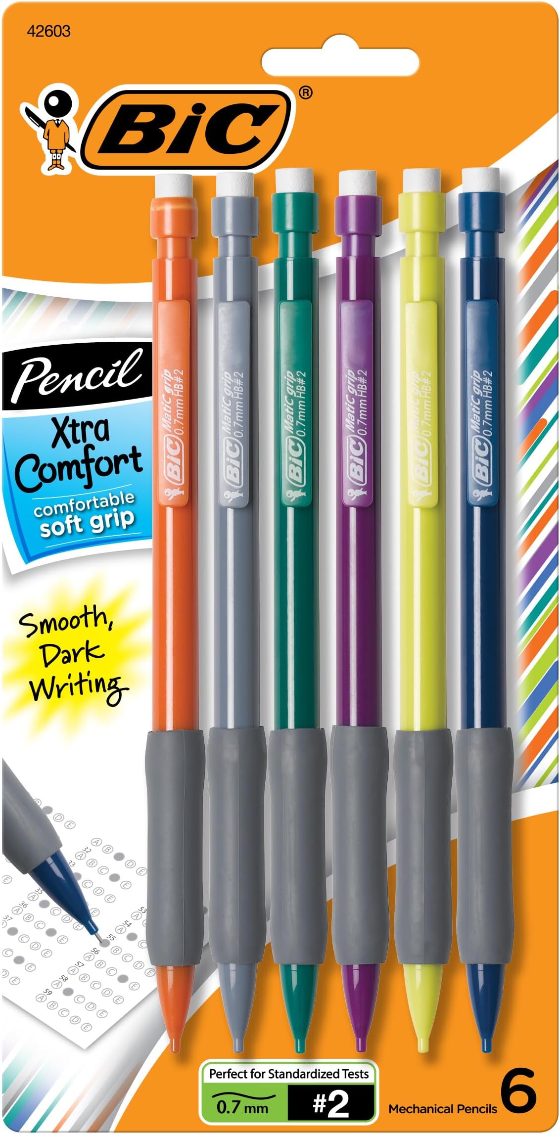 BIC Xtra Comfort Mechanical Pencils with Erasers, Medium Point (0.7mm), 6-Count Pack, Bulk Mechanical Pencils for School or Office Supplies