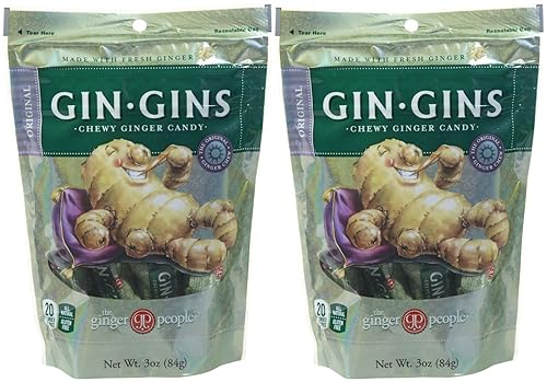The Ginger People Original Gin Gins - Caramelos masticables de jengibre, 3 onzas, paquete de 2