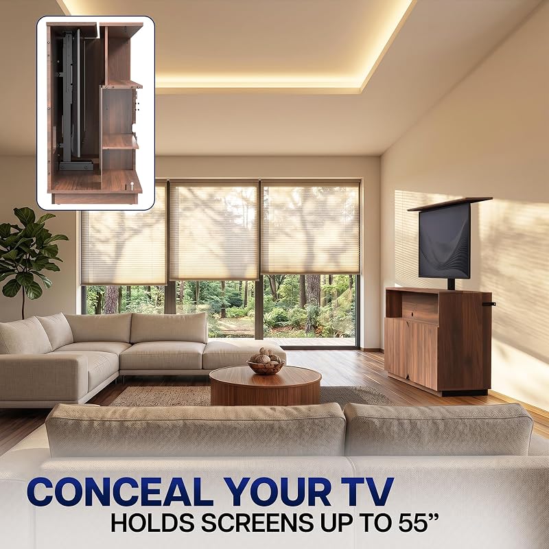 VIVO Walnut TV Cabinet with Hidden Motorized TV Stand, CASE-KIT-EUP3WN image 5