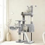 Gitelsnour Cat Tree, Cat Tower for Indoor Cats with Scratching Post for Small Cats and Kittens, Cat House with Removable Top Platform and Fluffy Balls, Hanging Cat Basket, Light Gray GCT006SW
