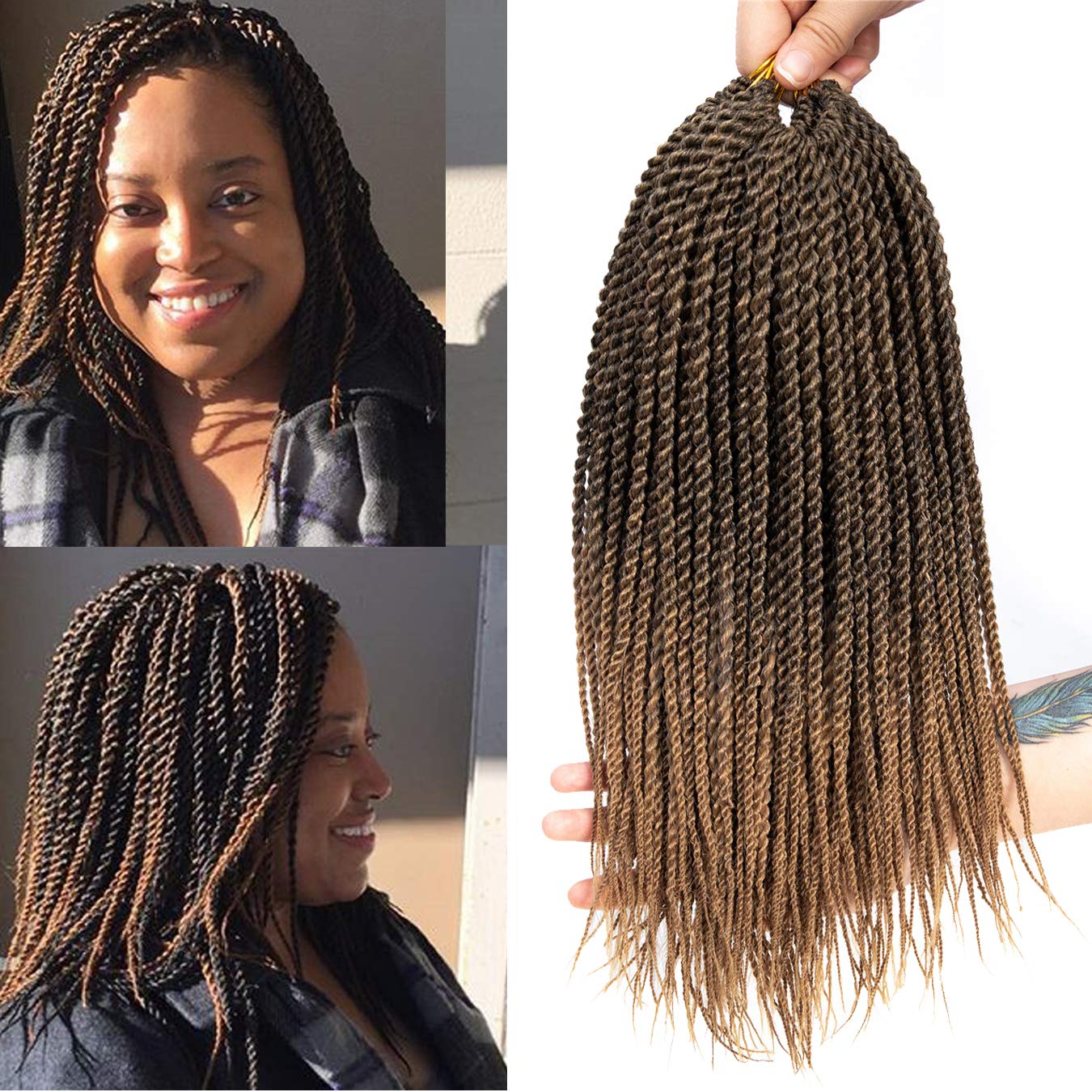 6Pcs 14inch 30stands Senegalese Twist Crochet Hair Braids Senegalese Twist Crochet Braiding Hair Low Temperature Fiber Synthetic Crochet Hair Extensions (1B/27)