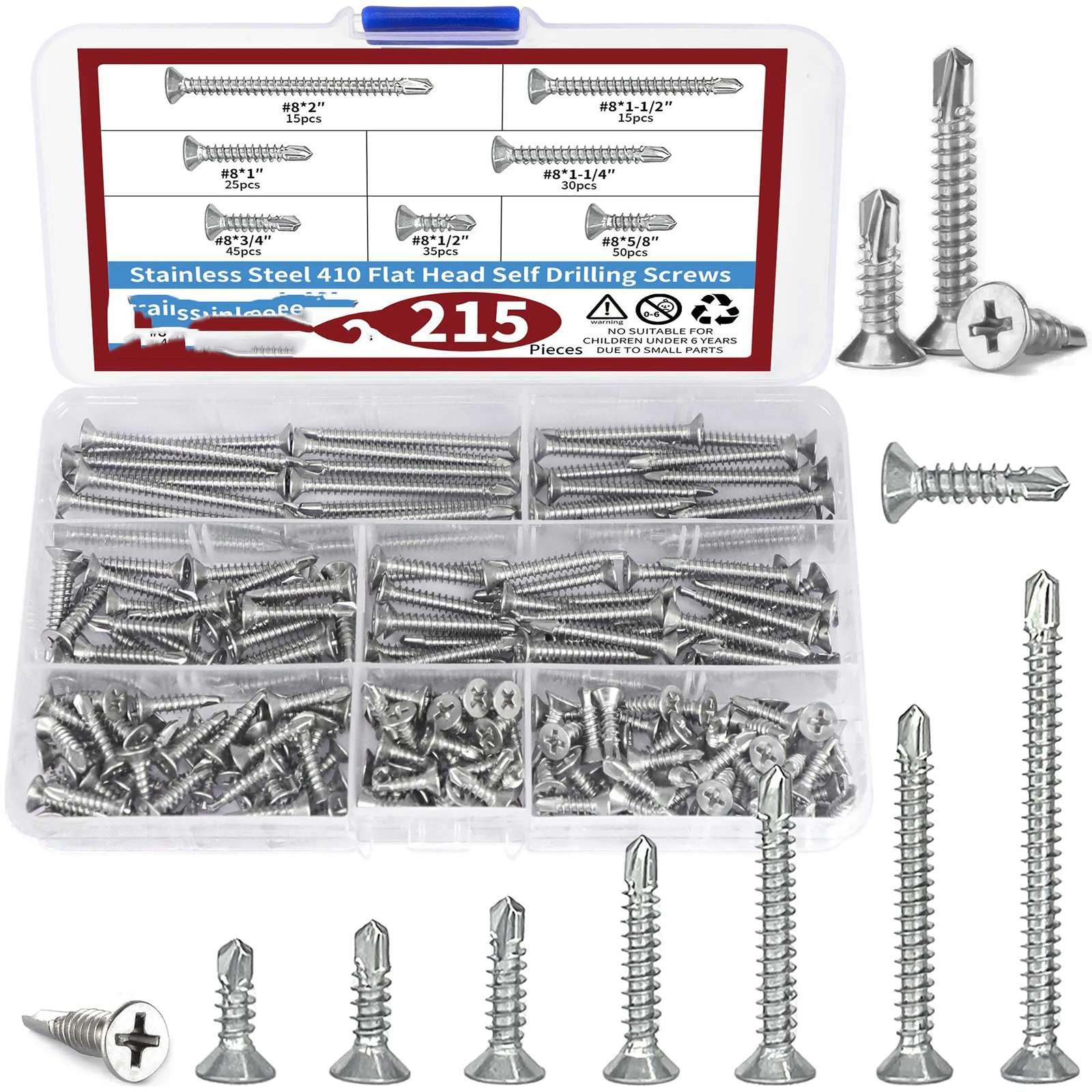 215pcs in Acciaio Inox 410 Testa Piatta Viti autoperforanti Croce Vite autoperforante a Coda di Rondine Viti autoperforanti