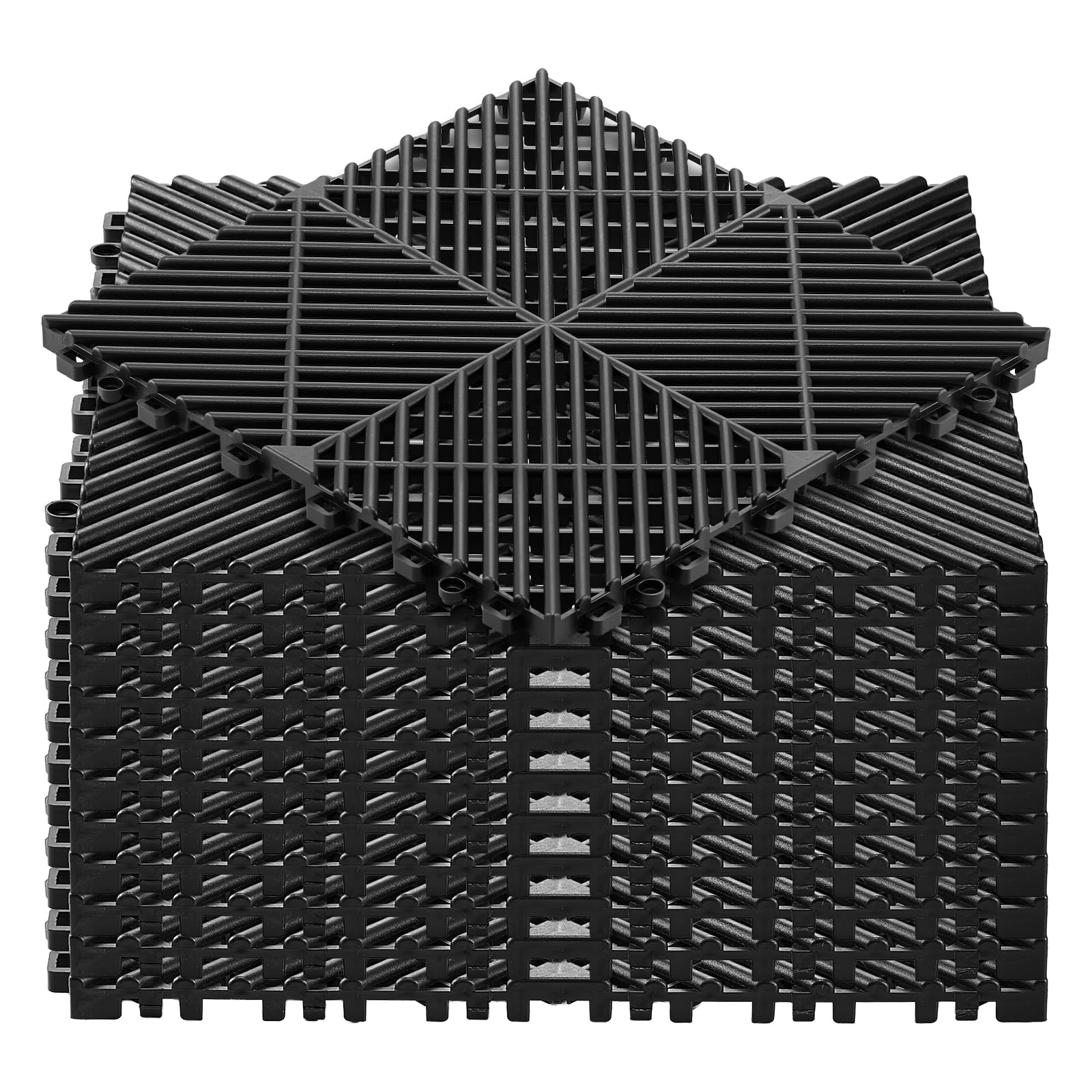 VEVOR Baldosas para Garaje Entrelazadas, 310 x 310 mm, Paquete de 12 Piezas, Azulejos de Drenaje de Polipropileno, Autoventilado, Antideslizante, Suelo Modular para Cocina Piscina Baño, Color Negro