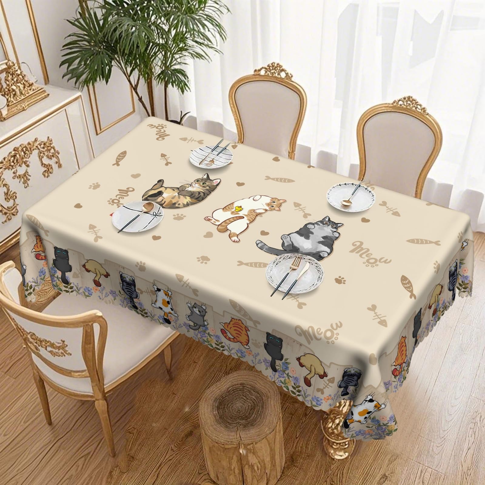 acsewater Funny Tablecloth Cats Table Cloths Waterproof Wipeable Table Cover for Cat Lovers Dinning Decor 180 x 140 cm Rectangular