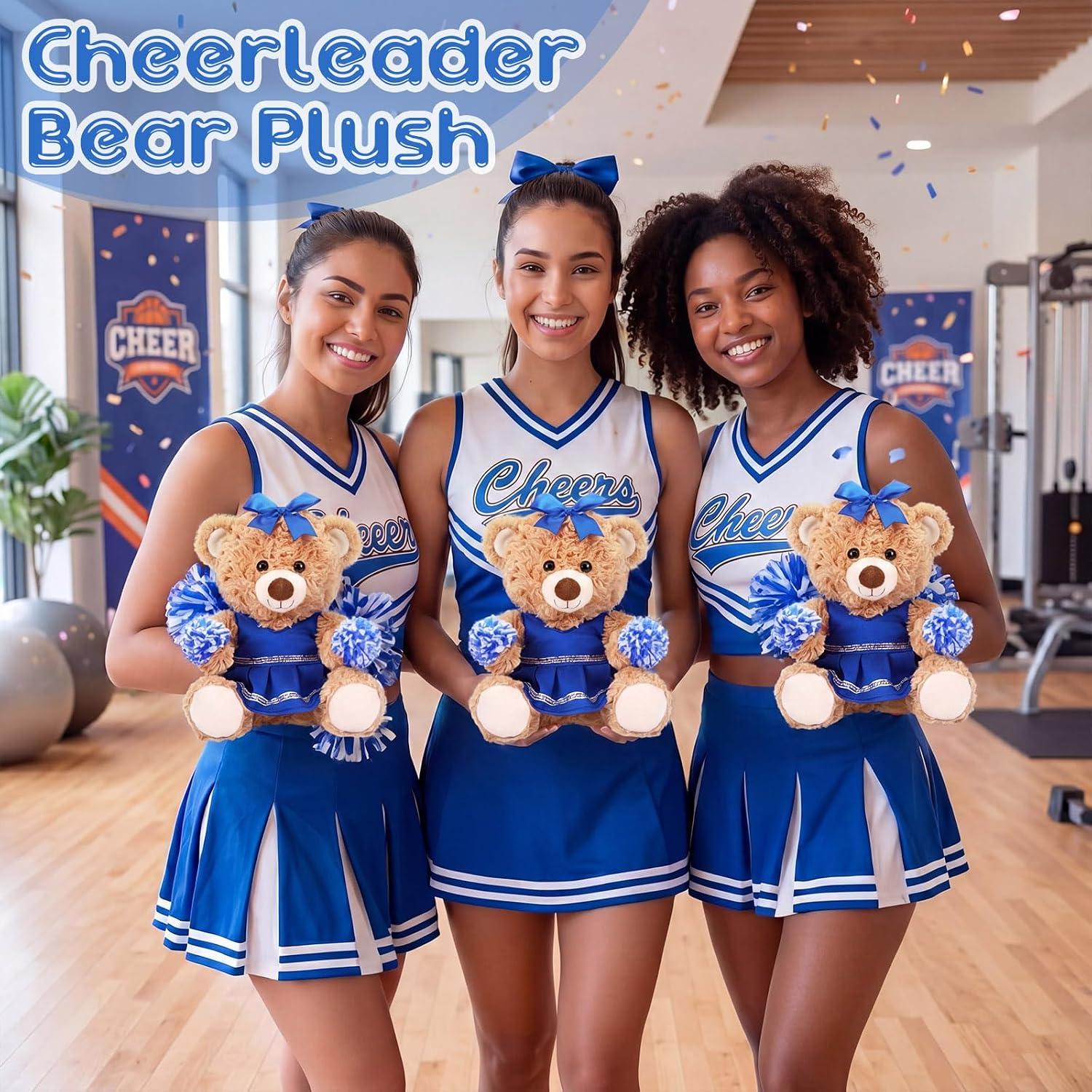 6 Pcs Cheerleader Gifts Bulk 8.7 Inch Cheerleading Bear Plush Gift Cheerleading Bear with Uniform Cheerleader Stuff Animal for Women Sports Fans Cheer Team Party Favors(Blue) image 4