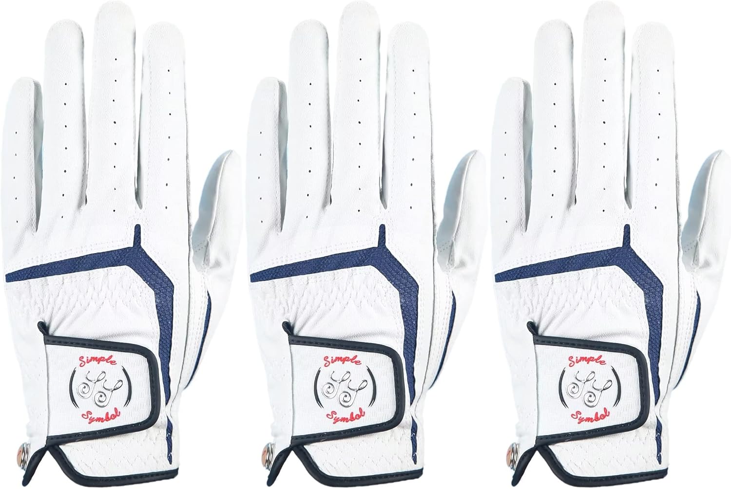 Men's Golf Glove Three Pack,Left Hand Right Hand Small/Medium/Large/XL,White Microfiber with Soft Cabretta Leather