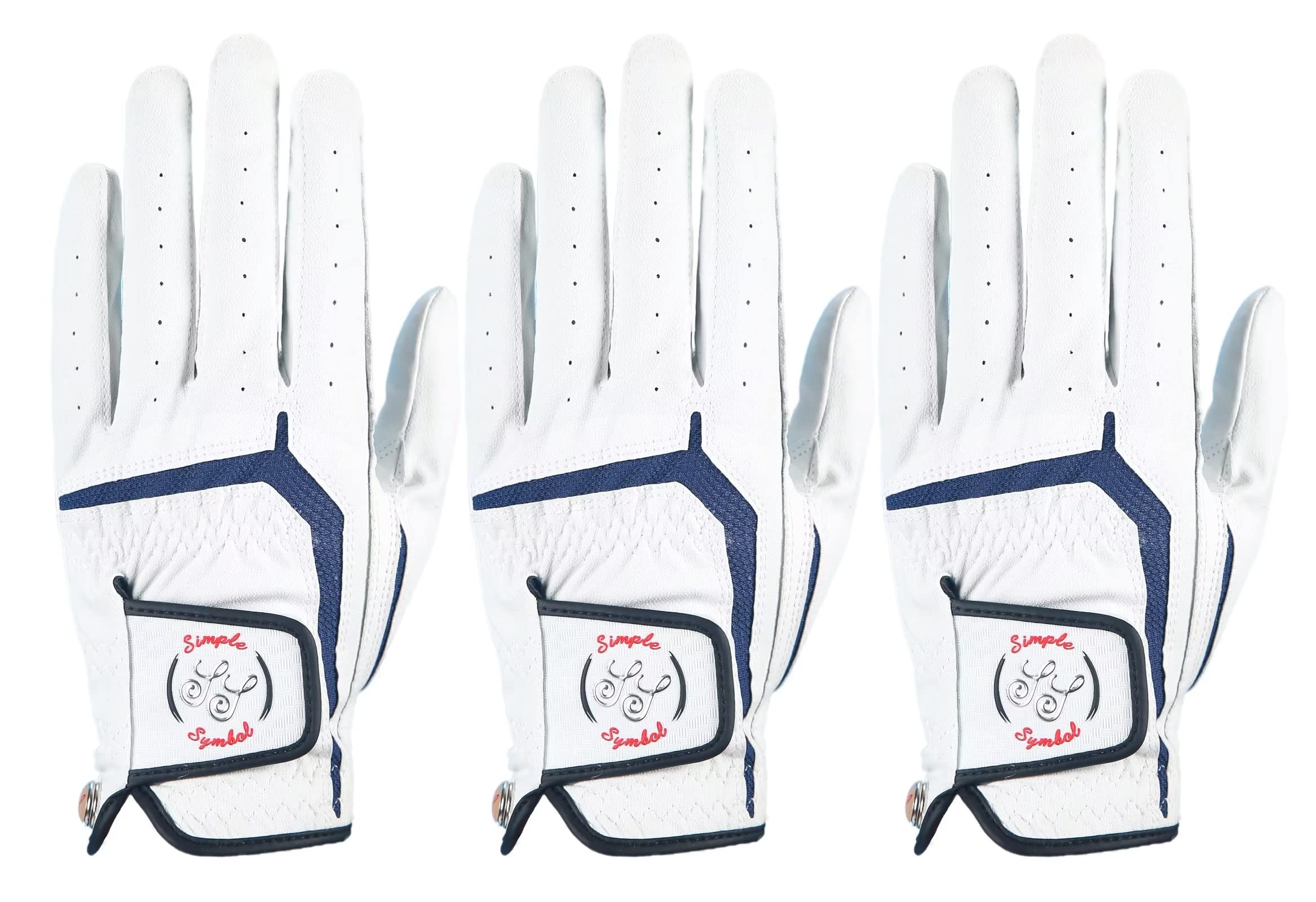 SIMPLE SYMBOL Men's Golf Glove Three Pack,Left Hand Right Hand Small/Medium/Large/XL,White Microfiber with Soft Cabretta Leather(Left,XL)