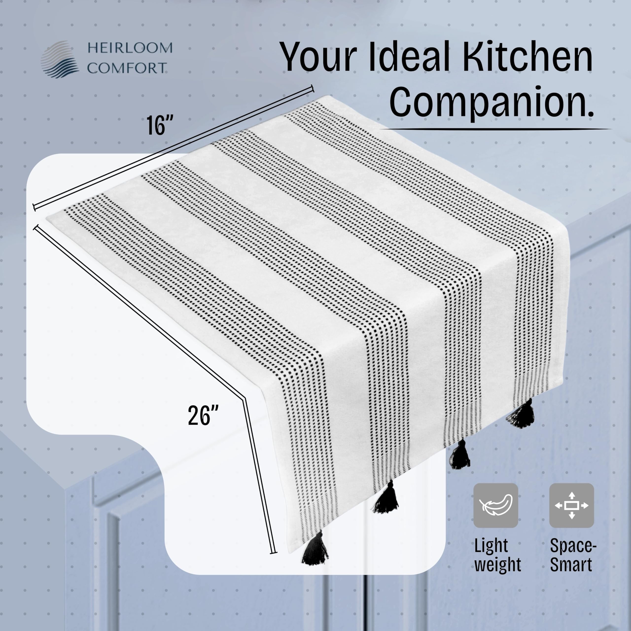 Toallas de cocina decorativas negras de 40 x 66 cm, paquete de 5, ultra absorbentes, suaves, 100 % algodón con borlas, secado rápido para limpiar, secar platos y uso diario