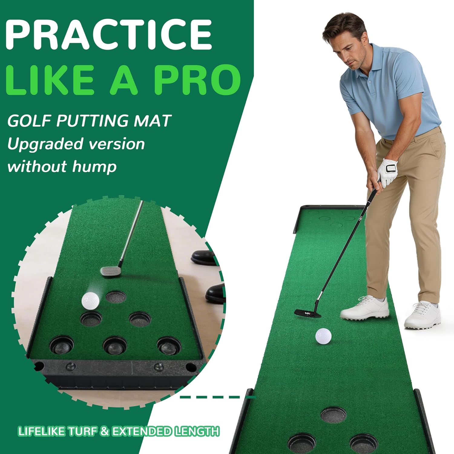 Fitvids Premium Automatic Ball Return Golf Putting Mat, Portable Indoor Golf Practice Green with Alignment Guide & Solid Base, Ideal for Home or Office and Golfers,