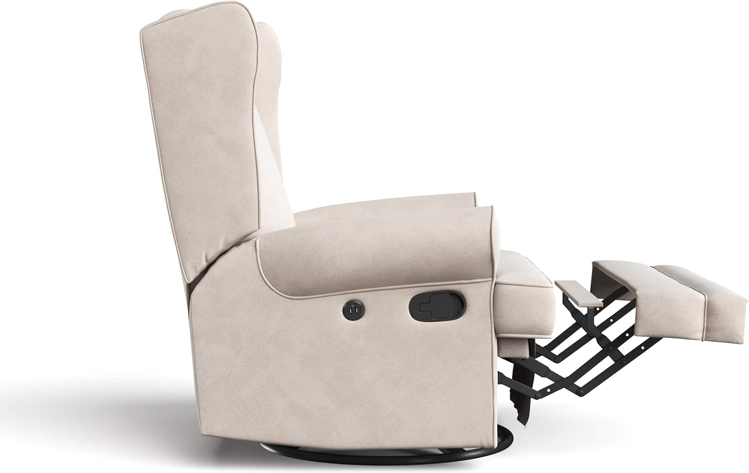 Ivory Swivel Recliner with Metal Base and USB Ports