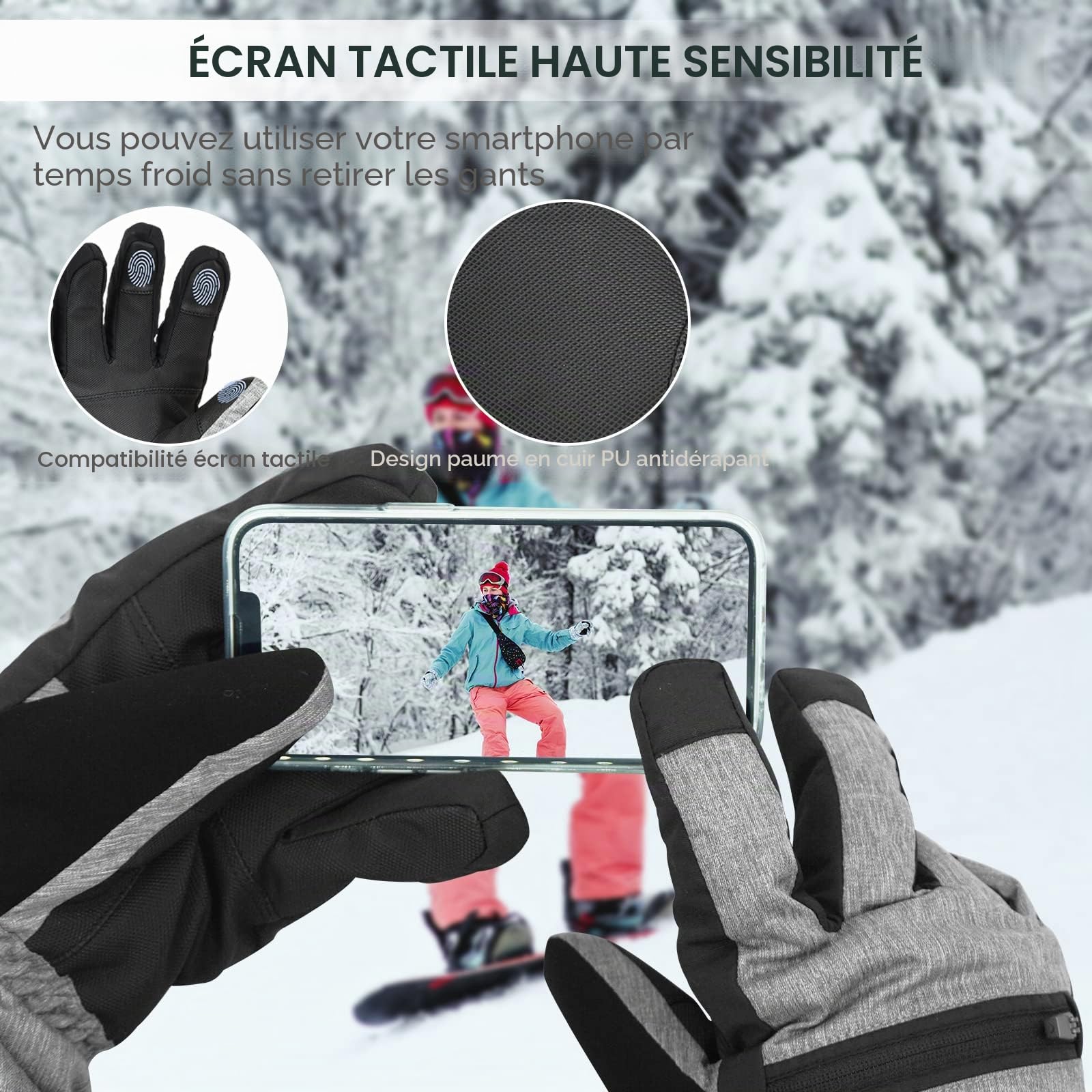 Vihir Gants de Ski d'hiver pour Homme et Femme, Gants Thermiques 3M Imperméables, Gants de Cyclisme Chauds, Vent Respirant Antidérapant Idéal pour Ski Snowboard Course Cyclisme