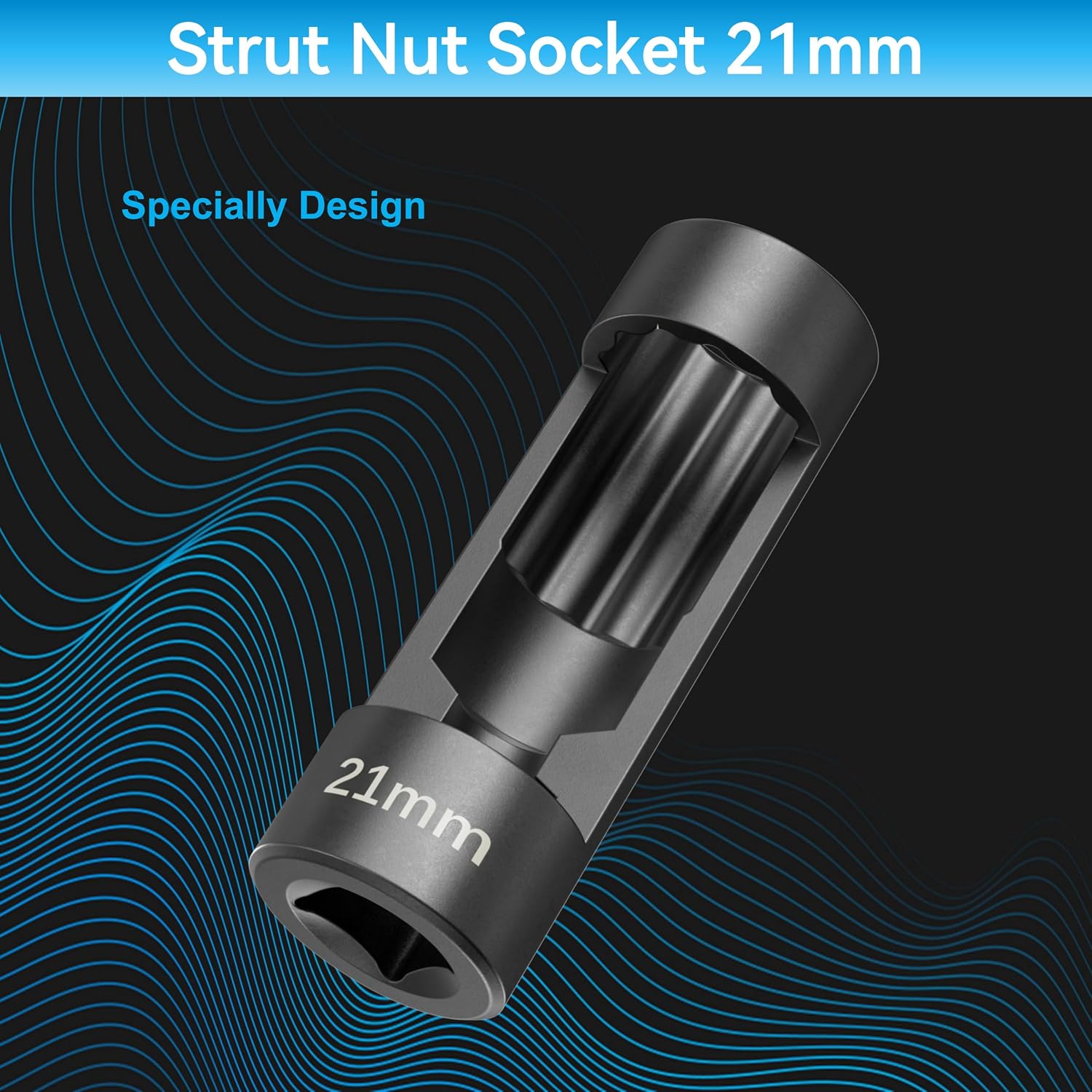 Suspension Socket Tool - 18mm, 19mm, 21mm, 22mm, 24mm Strut Nut Socket, Easy Remove Strut Nuts, 12Pt Vm Number 3353 Accessory (21mm)