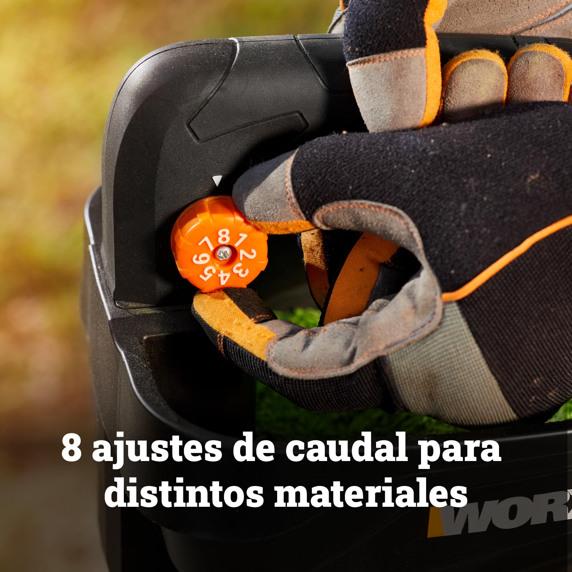 WORX WG869E.9 Esparcidor Universal 20V, Ancho 5m, sin Batería | Ancho esparcimiento 5m, depósito 3,3L, hasta 550m² por llenado, flujo ajustable, fertilizantes y sal antihielo