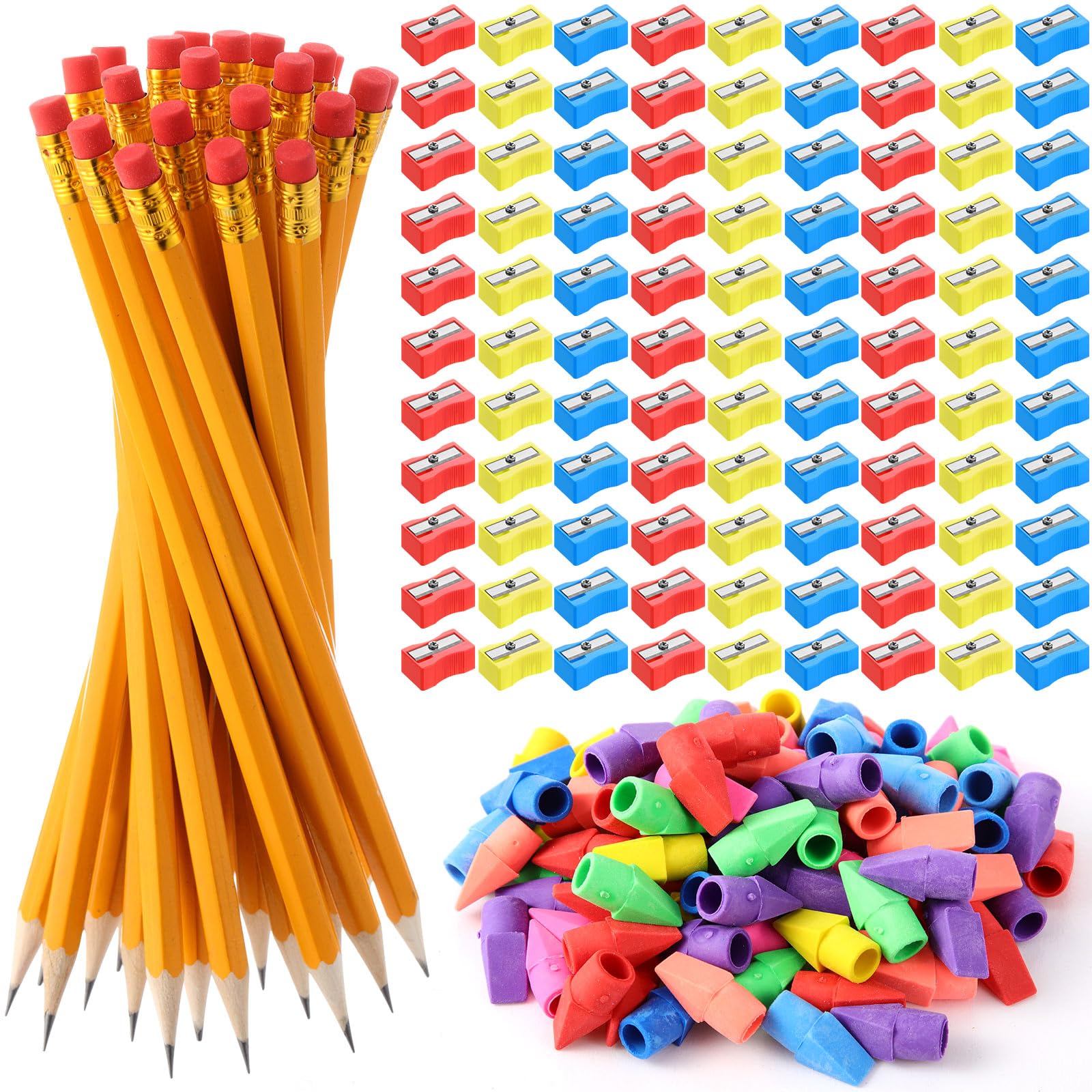 Janlaugh 1200 Pcs School Supplies Bulk for Kids Pre-sharpened Pencils Top Erasers and Pencil Sharpeners, 2 HB Pencil Back to School Supplies