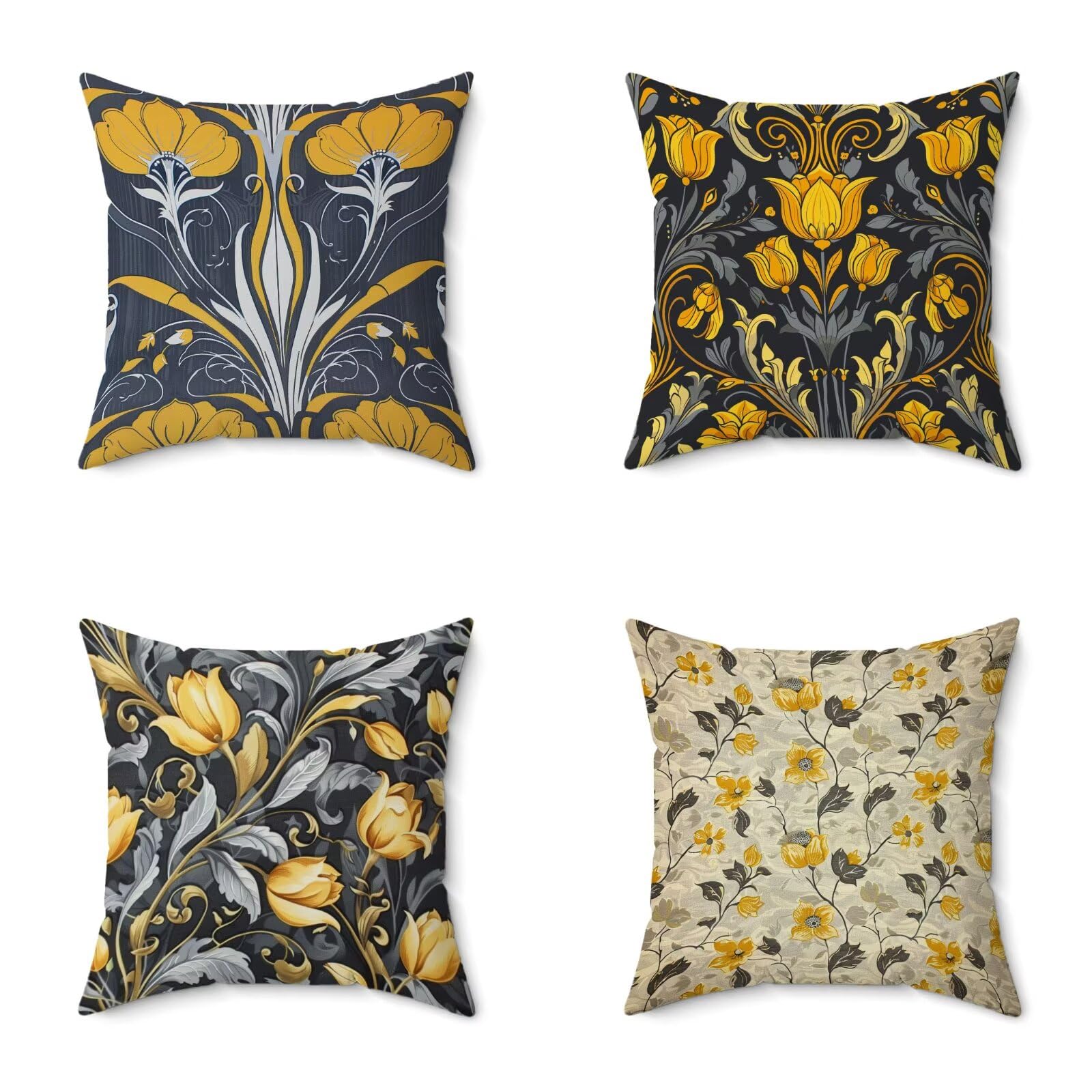 Federe Cuscini Divano 75X75CM Set di 4 Colore Cuscini Divano FlowerMotivo Stampa Fronte-retro Design, Impermeabile Morbido Retro Federe Copricuscin per Soggiorno Camera Balcone Esterno Decor P-N53