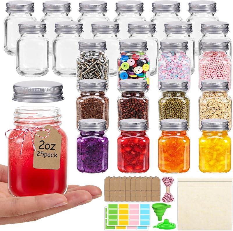 SZUAH 25 Frascos de Vidro Redondos com Tampas Prateadas, 60 mL