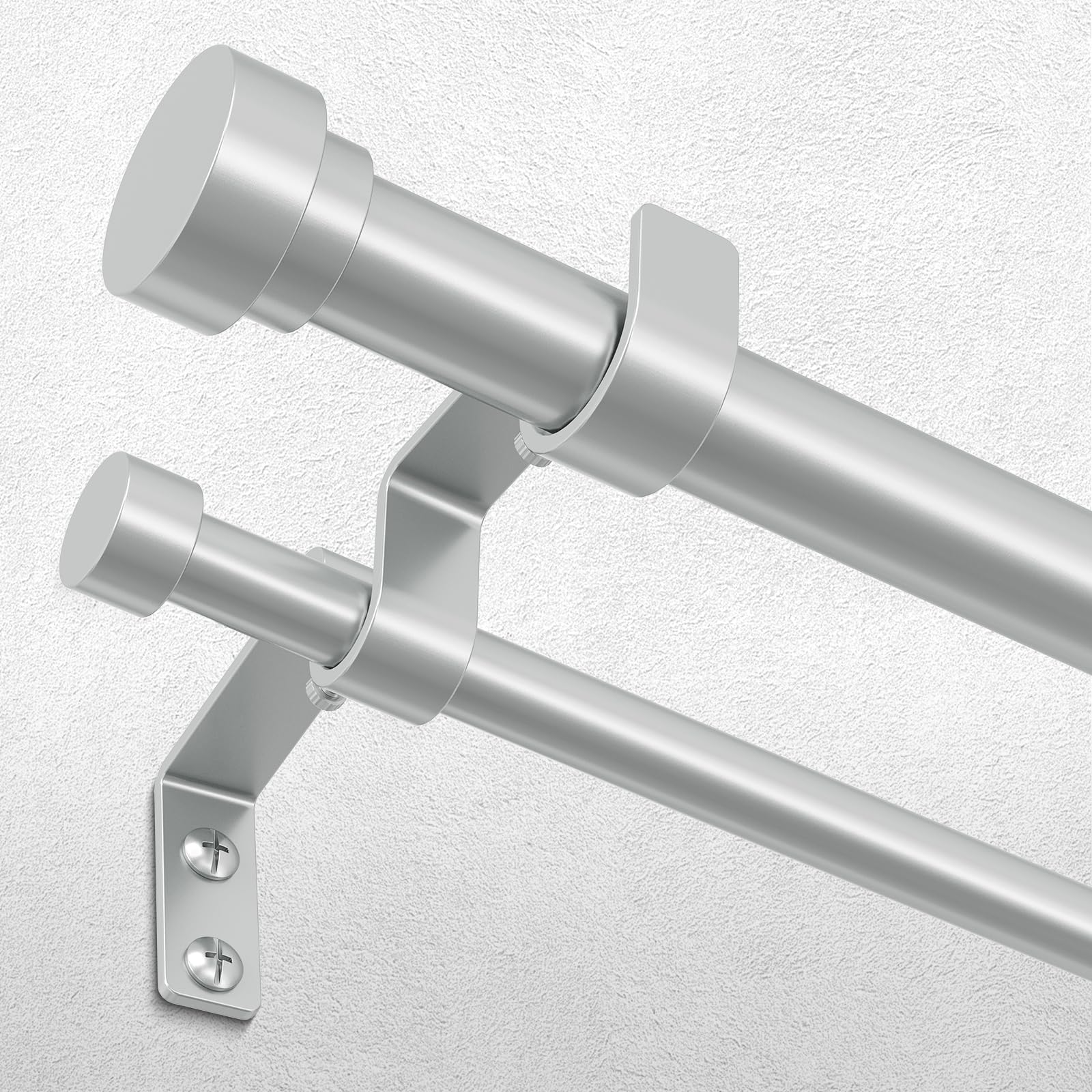 Photo 1 of Wolistsa 36-124 Inch Double Curtain Rod, Silver Modern Heavy Duty Dual Rods