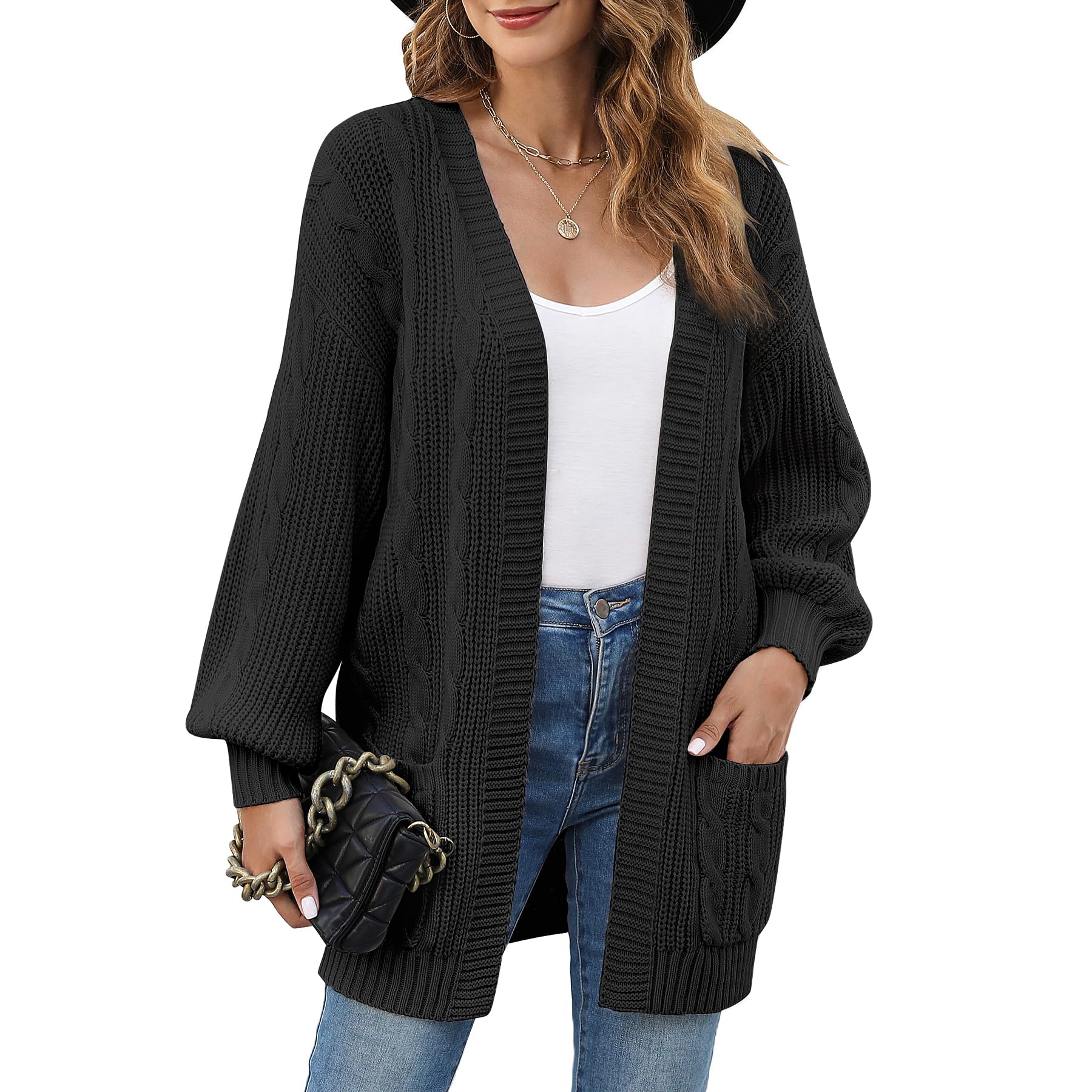 Womens Cable Knit Cardigan Sweaters Open Front Long Sleeve Oversized Cardigans Chunky Fall Pockets Outerwear