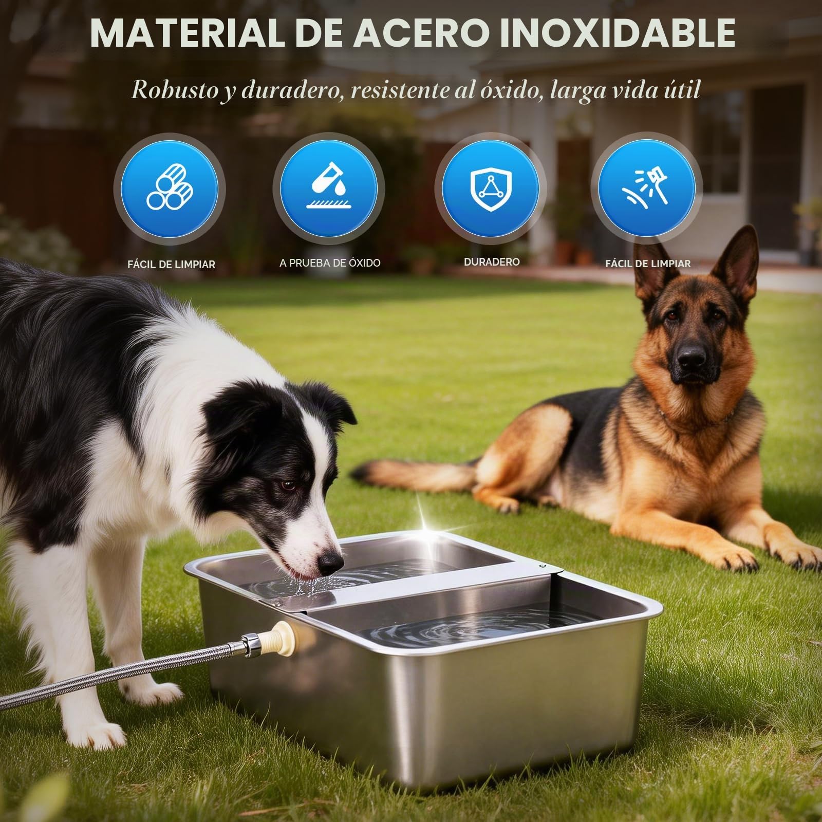 Dispensador Automático de Agua para Perros de 25L con Válvula Flotante, Bebedero para canino al Aire Libre para Dos chucho, Cuenco de Agua para Perros de Gravedad de Acero Inoxidable (Autocompletar)