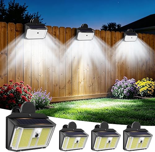 Fabrito 268LEDs Clip On Solar Lights Outdoor with Motion Sensor, 650LM Solar Fence Lights Outdoor Waterproof with 3 Lighting Modes, Bright Solar Deck Lights for Fence, Wall, Patio, Garden, 4Pack