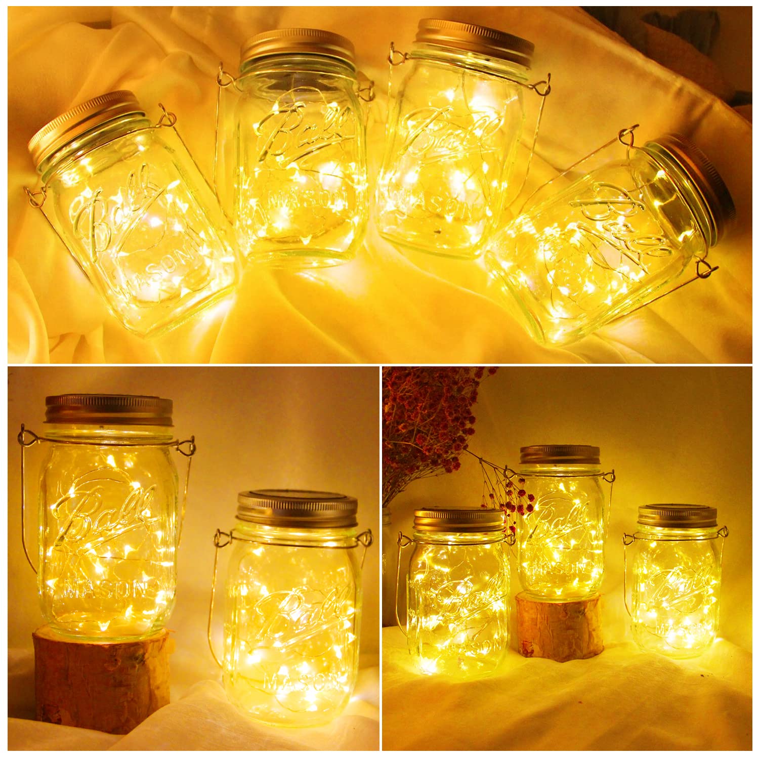 8 Luci Solari Per Barattoli Mason 30 LED – Alimentazione Solare Con Ganci – Luce Bianca Calda