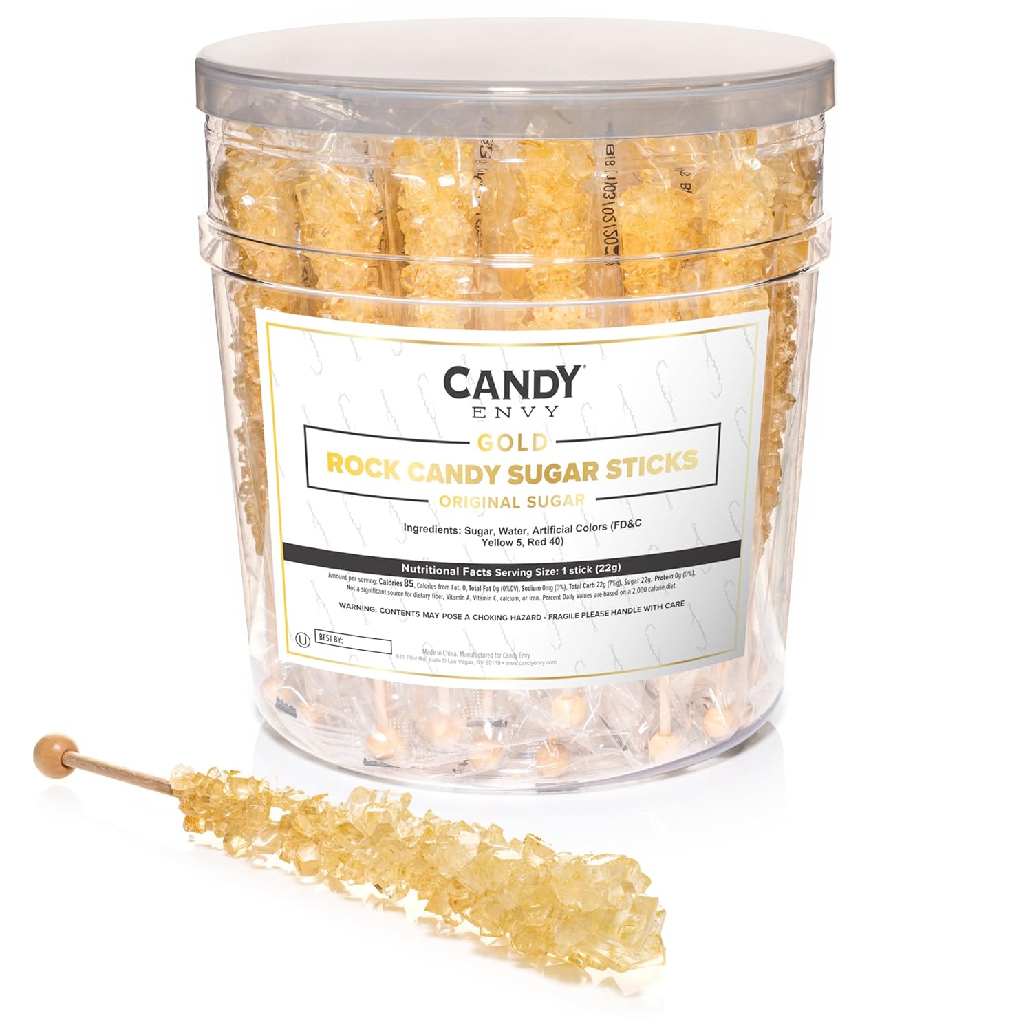 Gold Rock Candy Sugar Sticks - Original Sugar Flavored - 36 Individually Wrapped Candy Gold Party Favors