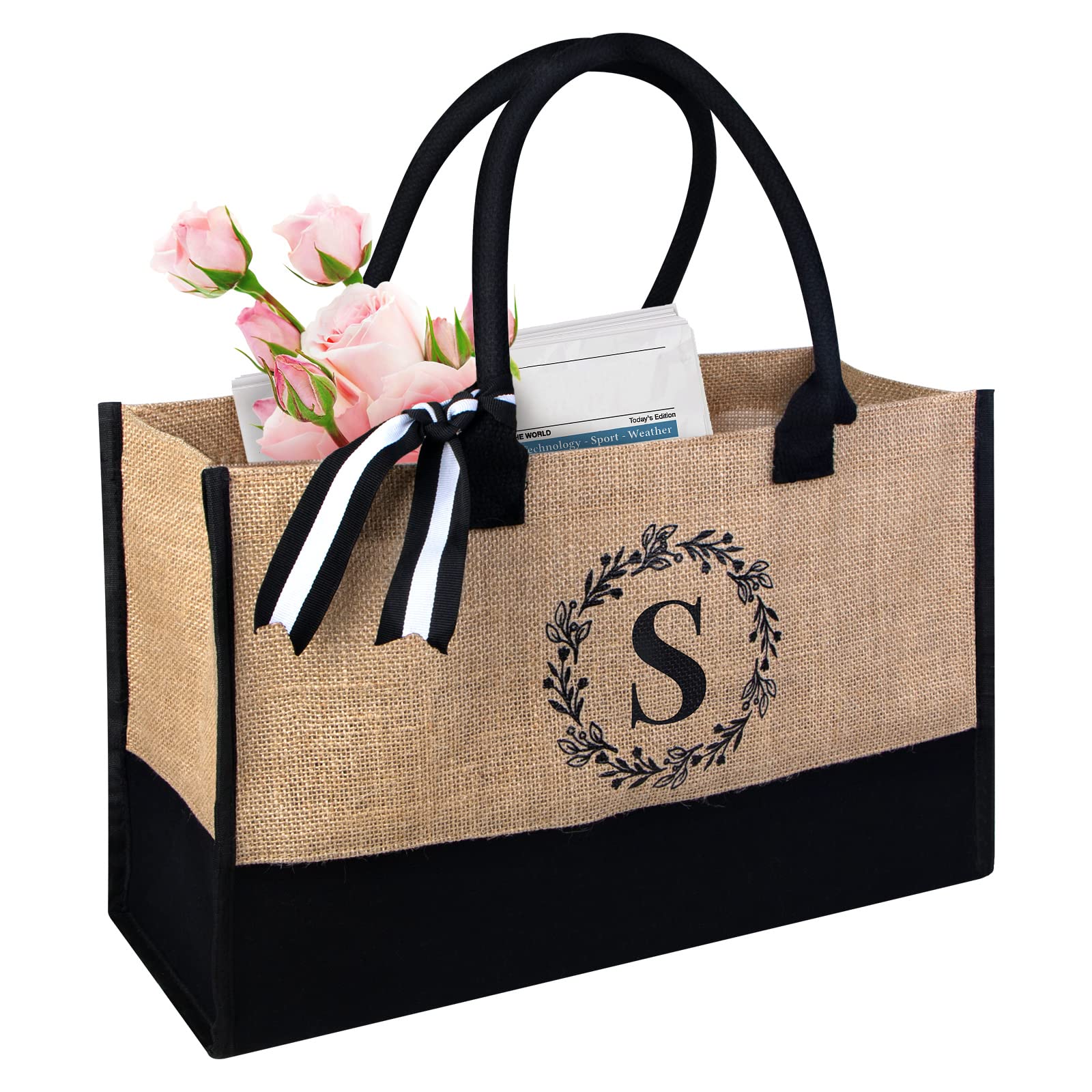 Birthday Gifts for Women,Monogrammed Gift Tote Bag for Women,Personalized Initial Tote Bag,Jute/Canvas Tote Bag