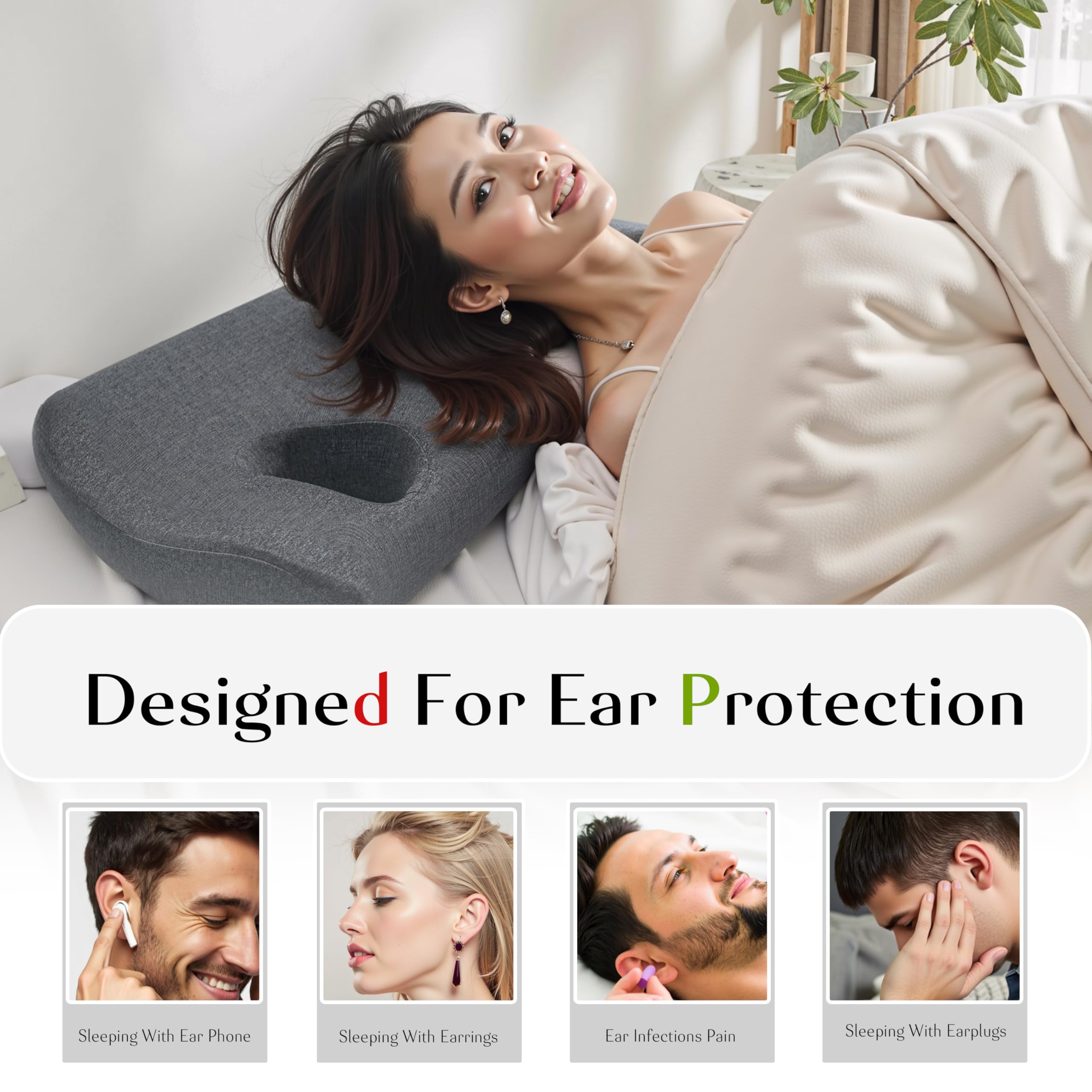 Cuscino per piercing all'orecchio, cuscino con fori laterali in memory foam a 2 fori, per dolori all'orecchio, infiammazione e piaghe da decubito, fornisce una protezione confortevole