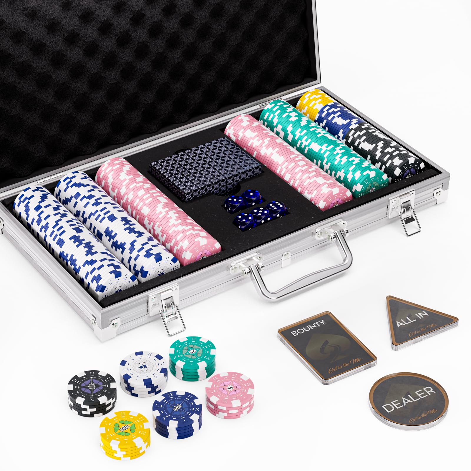 Lot de 300 jetons de Poker 11,5 g avec dénominations, Jeu de jetons de Poker Professionnel et Texas Holdem avec étui, jetons de Poker numérotés en Argile pour Nuit de Jeu à Domicile
