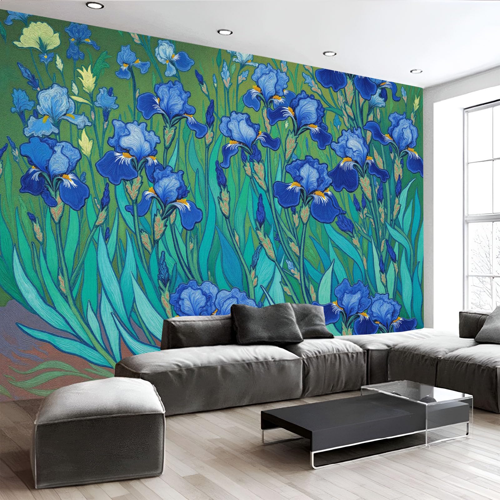 Décoration murale plantes anciennes style peinture à l'huile turquoise 3D