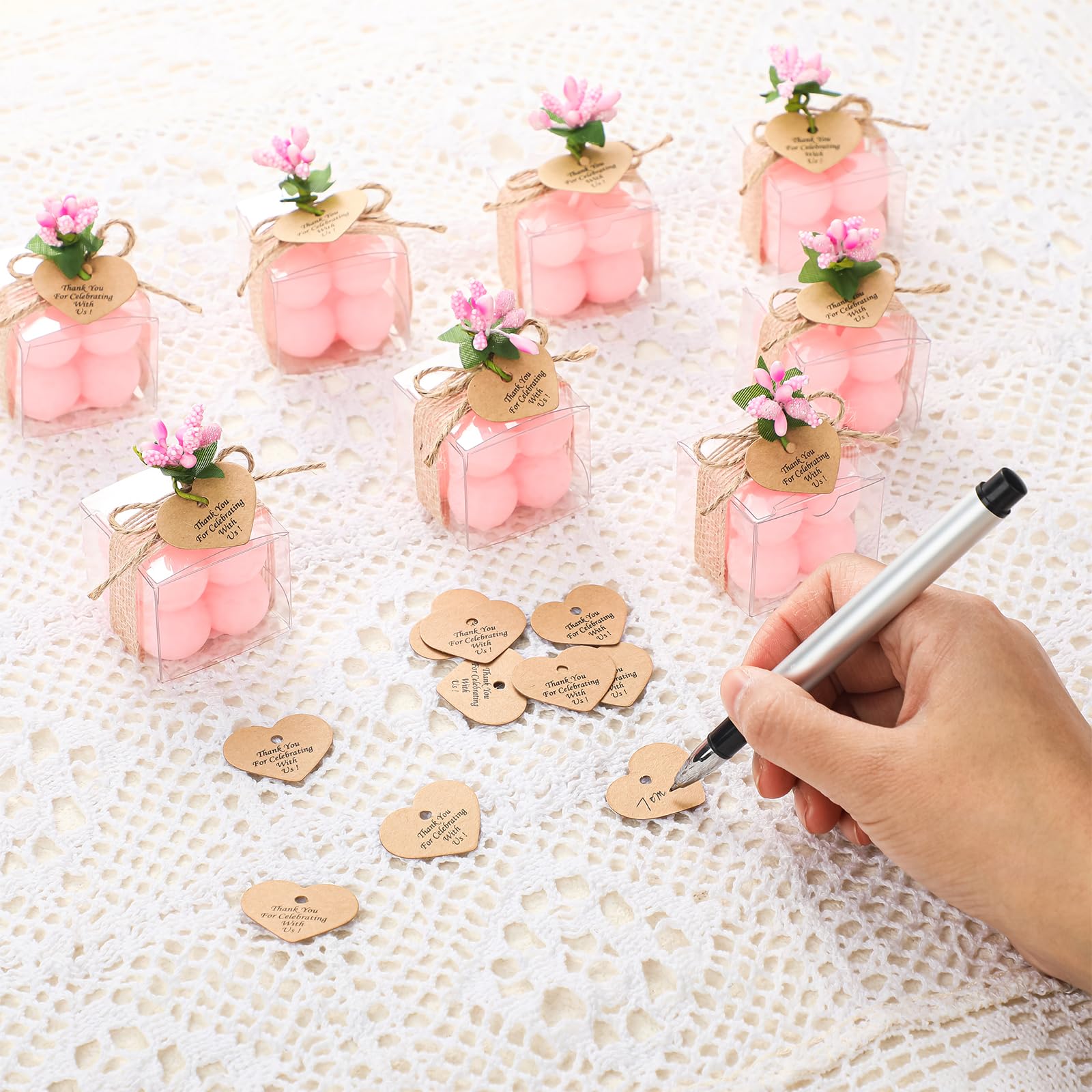30 Sets Kleine Kerzen Gastgeschenke - Bubble Cube Kerzen Mit Dankeskarten In Goldfolie Weiß - Perfekt Für Hochzeit, Taufe & Brautparty