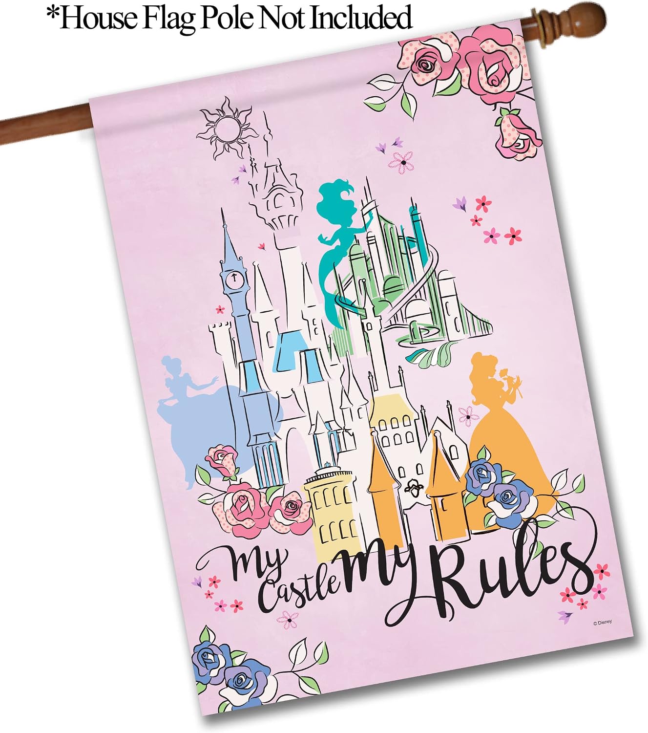 Flagology.com, Disney My Castle My Rules – House Flag 28" x 40", Outdoor Flag, Exclusive Premium Fabric, Officially Licensed Disney, Spring