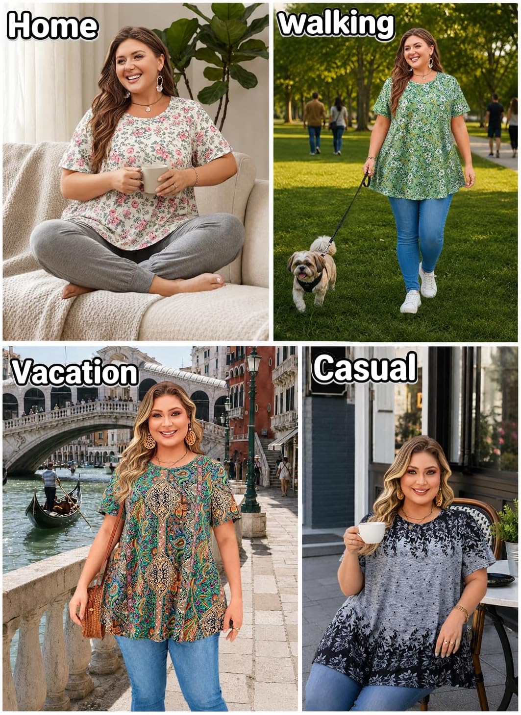 Womens Plus Size Tops Short Sleeve Swing Flare Flowy Tunic Loose Fit Summer Casual Blouses to Wear with Leggings