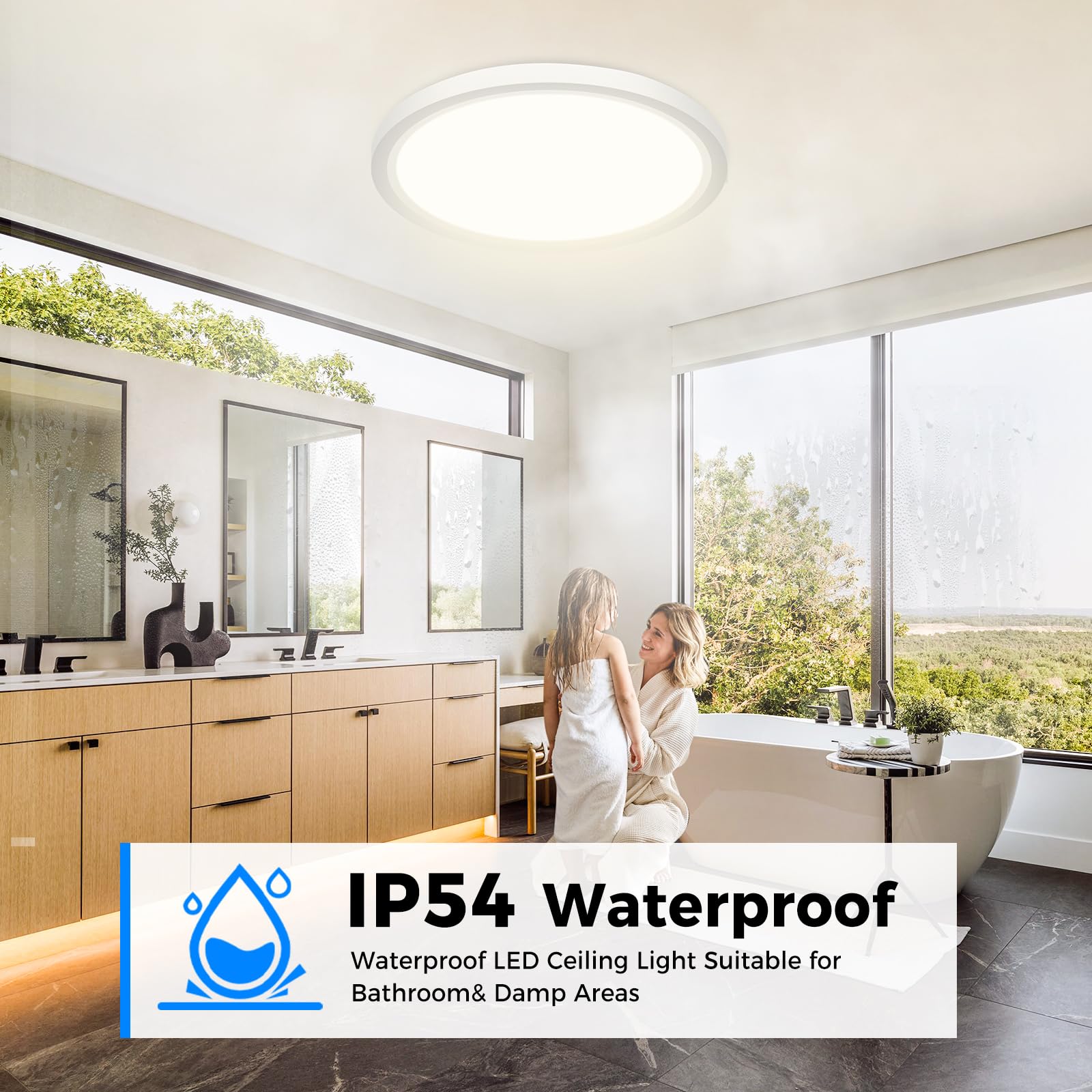 Peasur Plafon Led Techo Baño, Plafon Redondo Techo Led 3000/3500/4000/5000/6500K 24W, Lámpara IP54 Impermeable, Para Sala De Estar Baño Dormitorio Cocina Pasillo Sótano Oficina, 300 * 16mm 1Pack