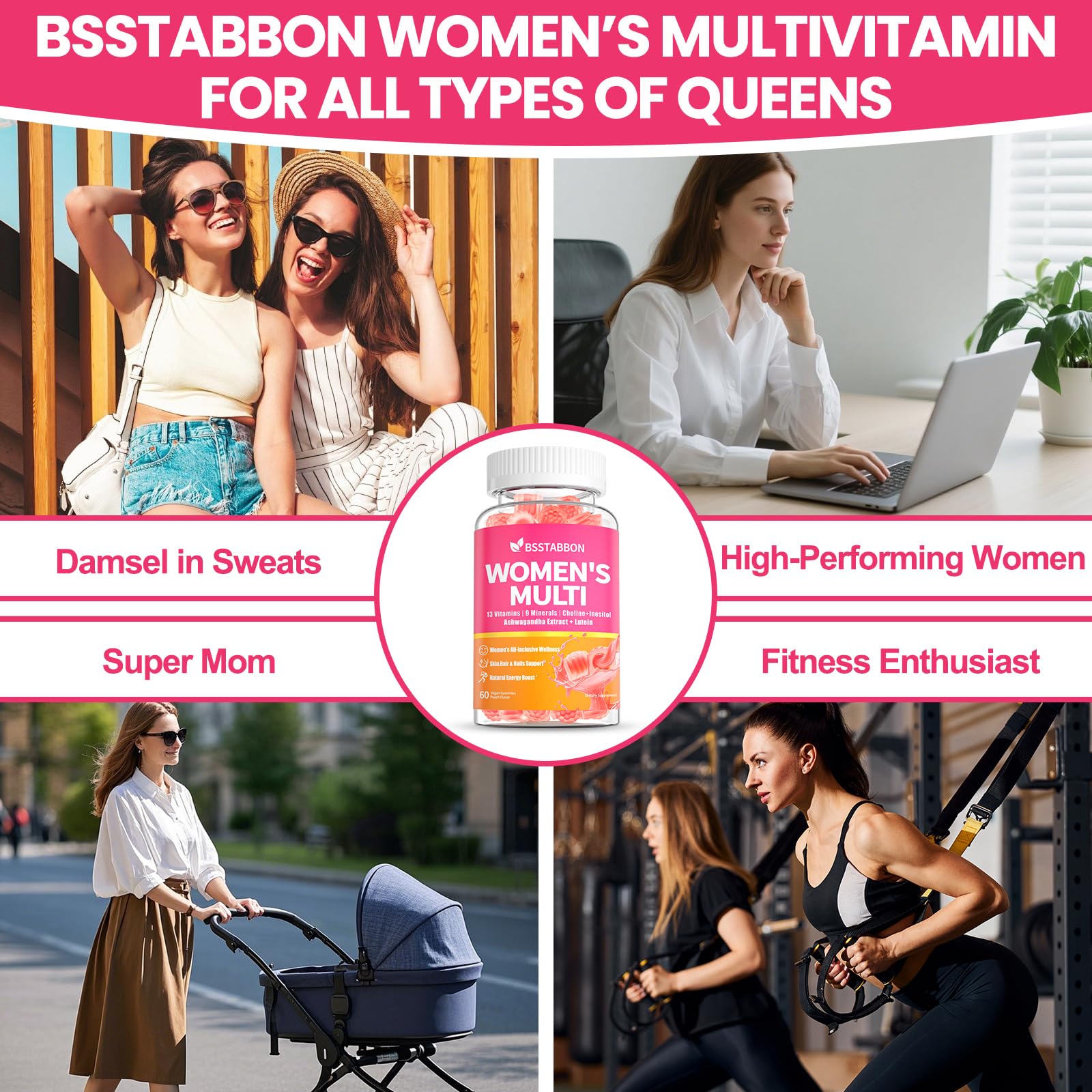 Organic Women's Multivitamin Gummies: Vegan Vitamin Supplement with Iron B12 D3 Biotin Magnesium Plus Ashwagandha for Hair Skin Health Boost Energy - Sugar Free Methylated Gummy(120Count)