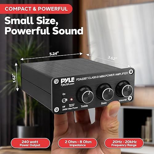 Miniatura 3 de Pyle Amplificador de audio para el hogar compacto y potente receptor mini con Bluetooth 5.0 Desktop Blue Series 2 x 100 W para altavoces domésticos