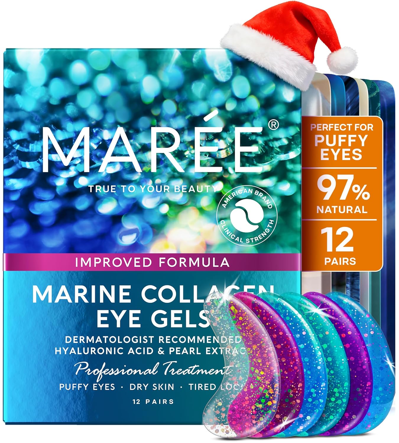 MAREE Eye Gels - Cooling Pads Under Eye Patches for Puffy Eyes and Dark Circles with Collagen Hyaluronic