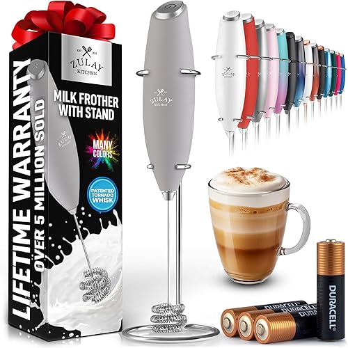 Miniatura 205 de Zulay - Potente espumador de leche con 4 pilas Duracell incluidas, manual, potente espumador de leche para capuchino, frappé, matcha y crema de