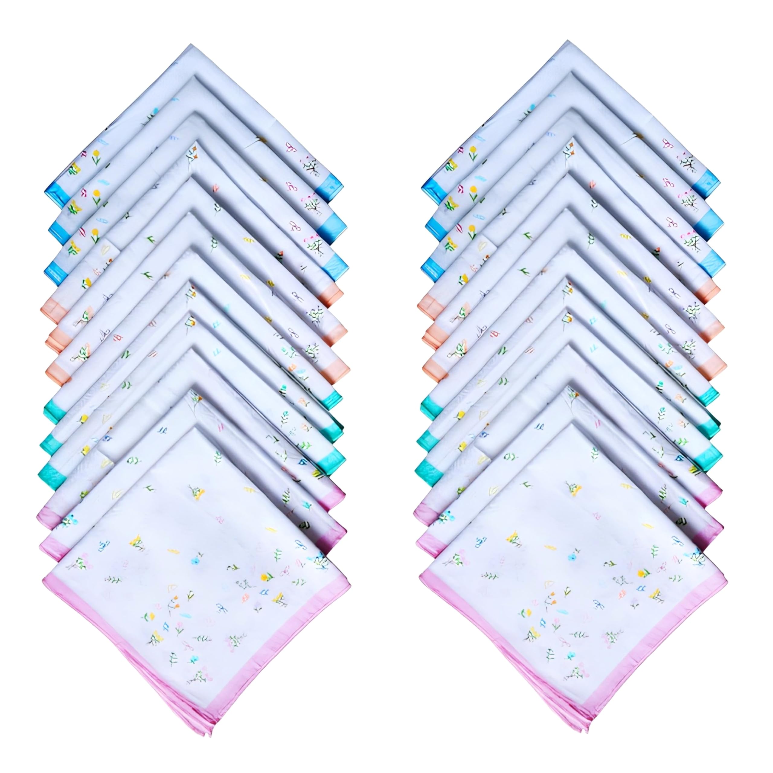 100% Cotton Handkerchief for Women, 34 x 34 cm, Large Size Hanky, Women's Napkins Floral Print