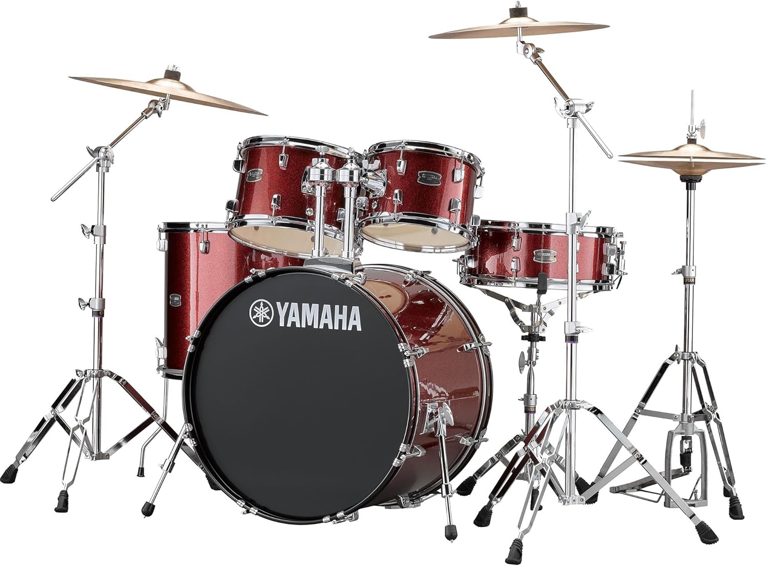 Yamaha Rydeen 5-Piece Drum Shell Pack with 22" Bass Drum, Burgundy Glitter - Beginner Kit with Punchy Tones