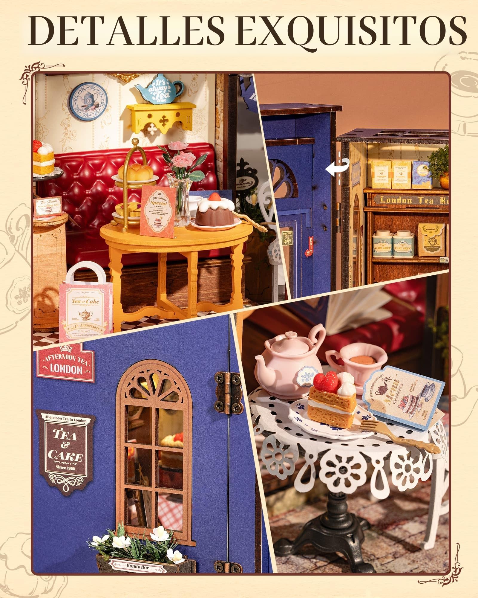 Rolife Casa de muñecas de ocio y sala de té, kit de casa en miniatura con luces, tiempo libre, Navidad, regalo de cumpleaños