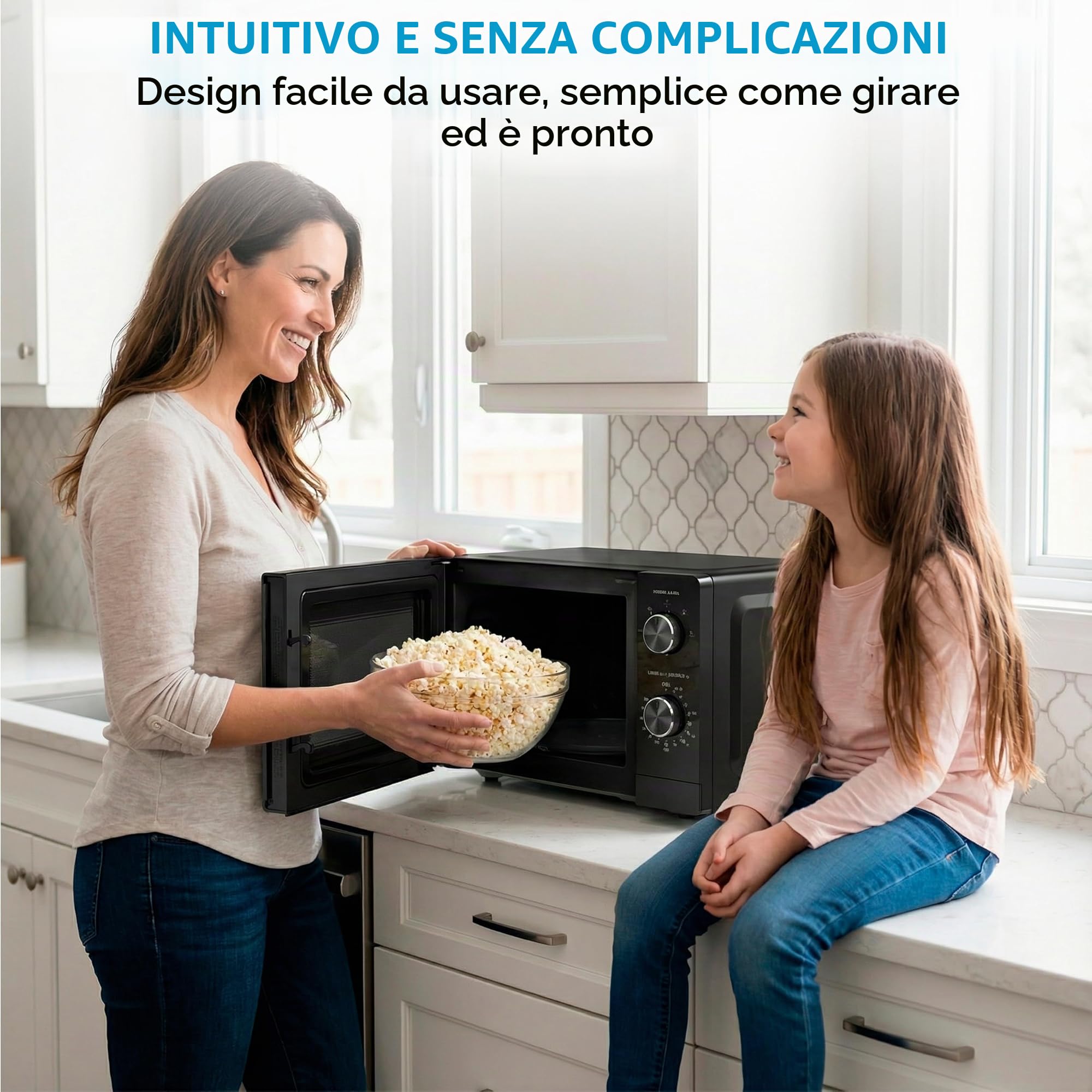 Midea Microonde da 20 litri e 700 W di potenza, forno a microonde nero da tavolo con piatto girevole, funzione scongelamento, 5 livelli di potenza, timer, forno a microonde senza grill