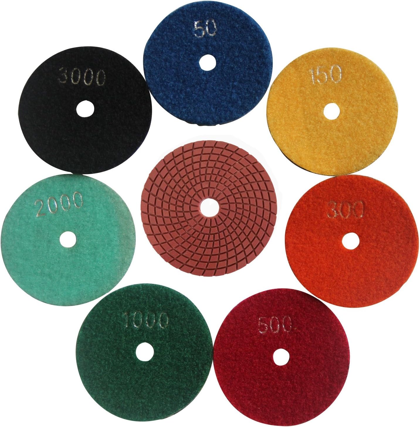 Diamond 5 Inch Wet 7 Step Polishing Sanding Pads 7 Pcs for Granite Marble Stone Grit 50-3000