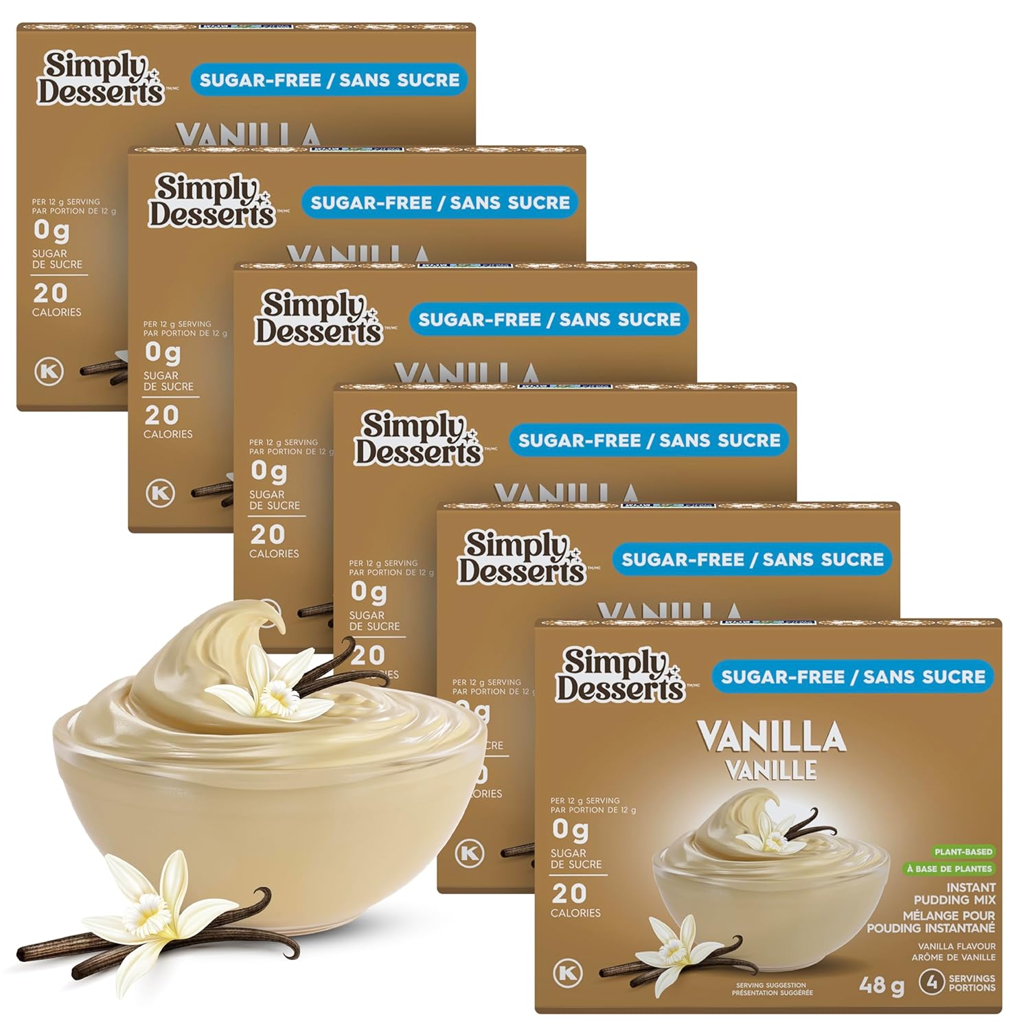 SimplyDelish Sugar-Free Vanilla Instant Pudding Mix 6-Pack | Keto Vegan Gluten-Free Allergen-Free Healthy Dessert Snacks