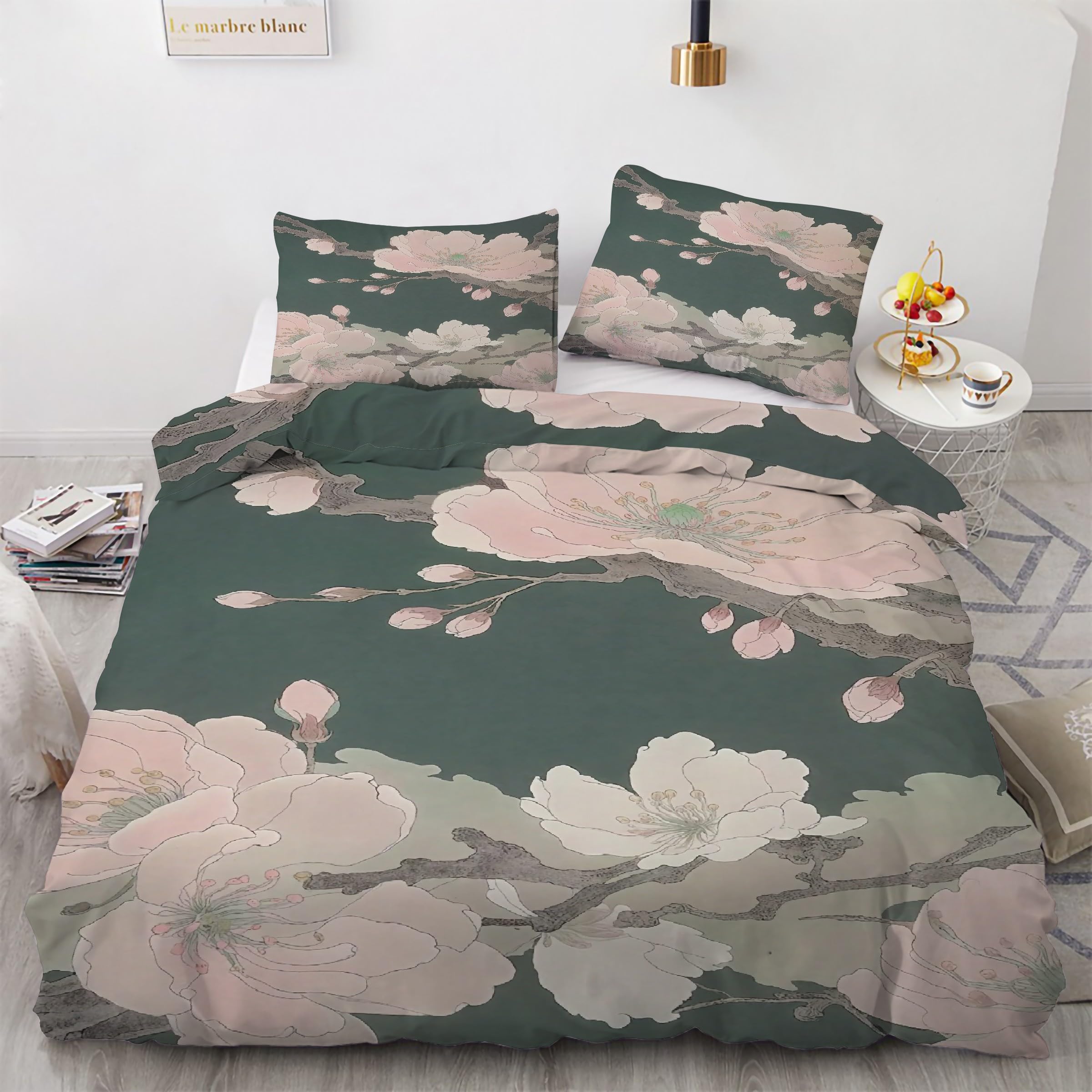 Parure de lit 220x240 rose fleur de pêche infroissable pour simplifier l'entretien
