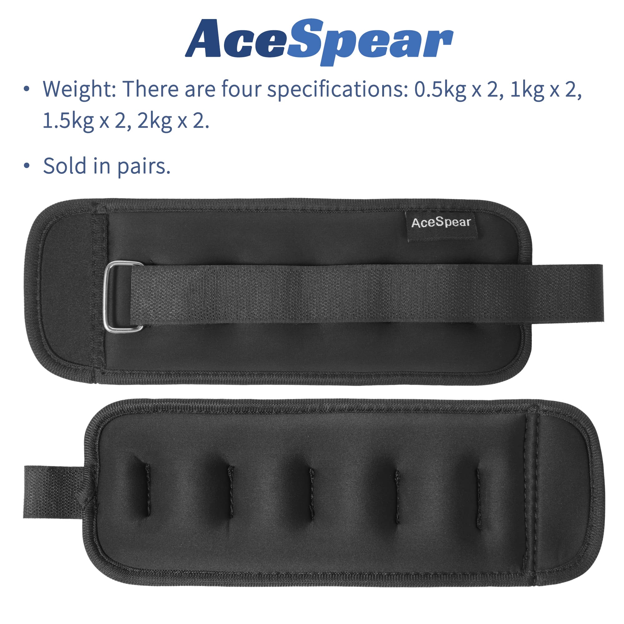 AceSpear Ciężarki na nogi i ramiona dla kobiet i mężczyzn 2 x 0,5 kg / 2 x 1 kg / 2 x 1,5 kg / 2 x 2 kg ciężarki do biegania na siłowni
