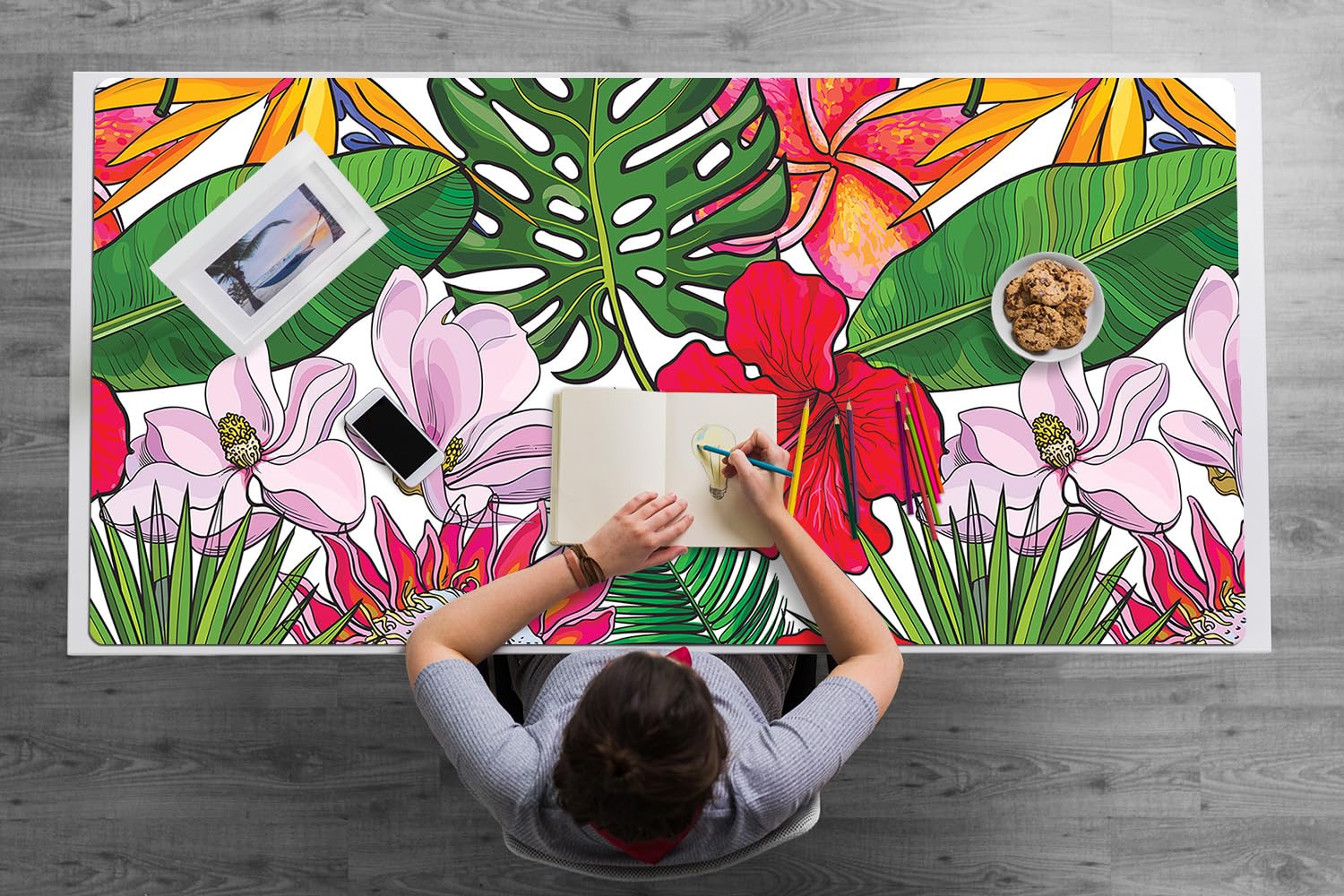 Sottomano da Scrivania 120x60 cm Facile da Pulire Antiscivolo Superficie Protettiva Protezione e Decorazione in Vinile PVC per Ufficio e Casa Impermeabile - Fiori colorati