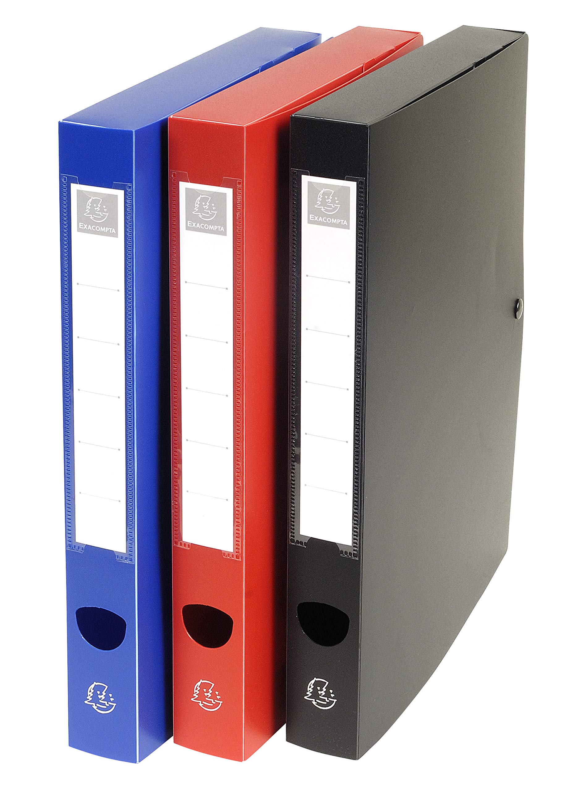 Exacompta - rif. 59831E - 10 scatole per archivio con bottone a pressione in PP opaco - dorso 80 mm - portaetichette sui 2 lati - per formato A4 - dimensioni 25X33cm - col. nero - consegnate stese