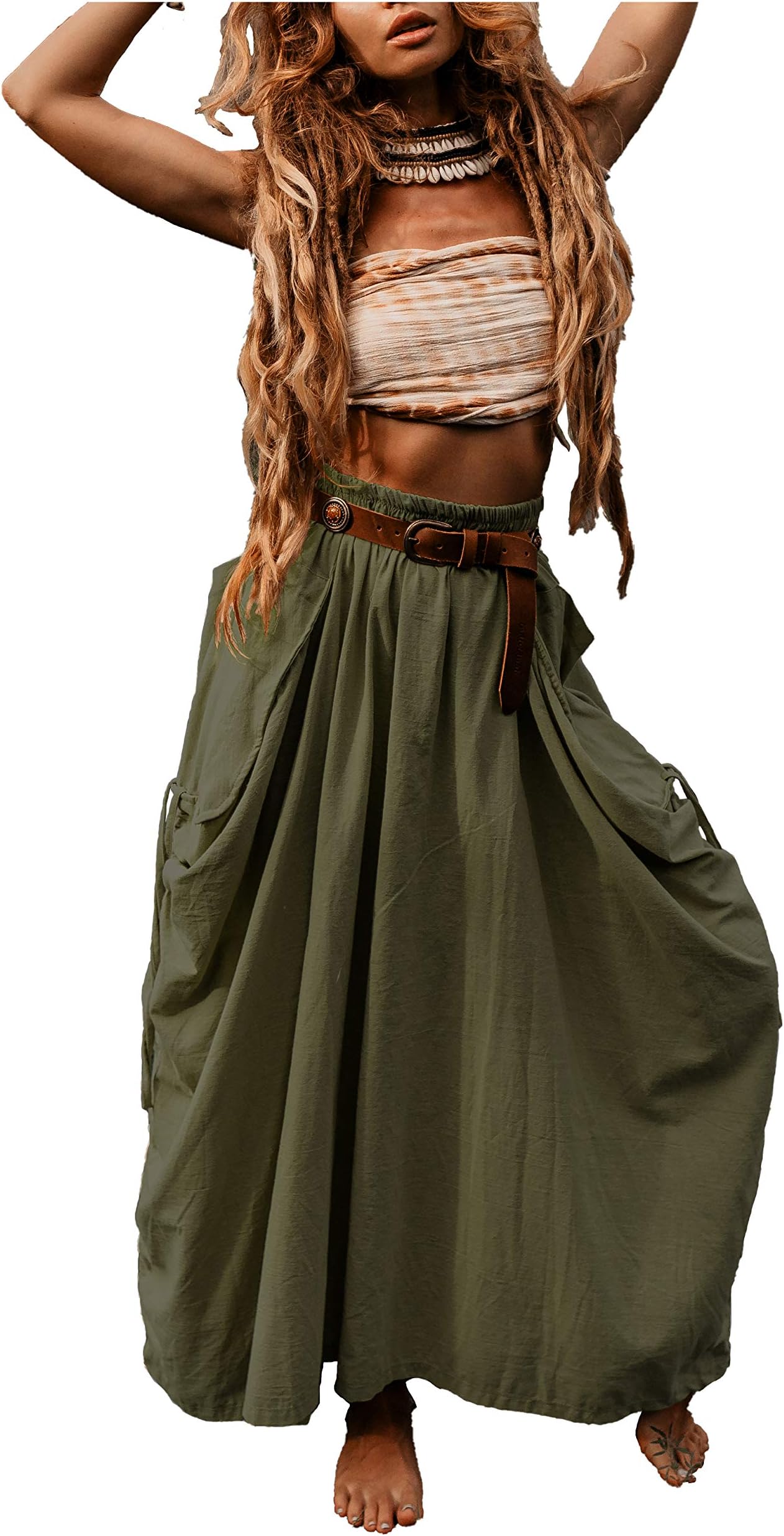 Women's Maxi Boho Skirt with Pockets Bohemian Organic Cotton Hippie Gypsy