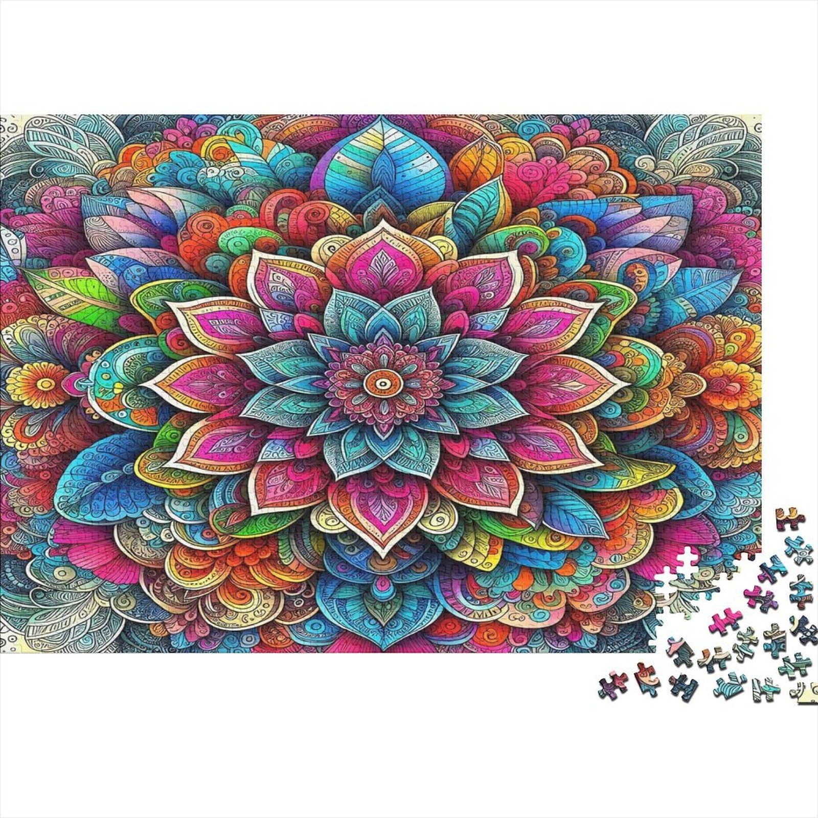 Colorful Mandala Pattern 1000 Piece Jigsaw Puzzle Paper for Adults Artistic Style Jigsaw Puzzle for Family Relaxing Focus Home Gift 70x50cm/1000pcs